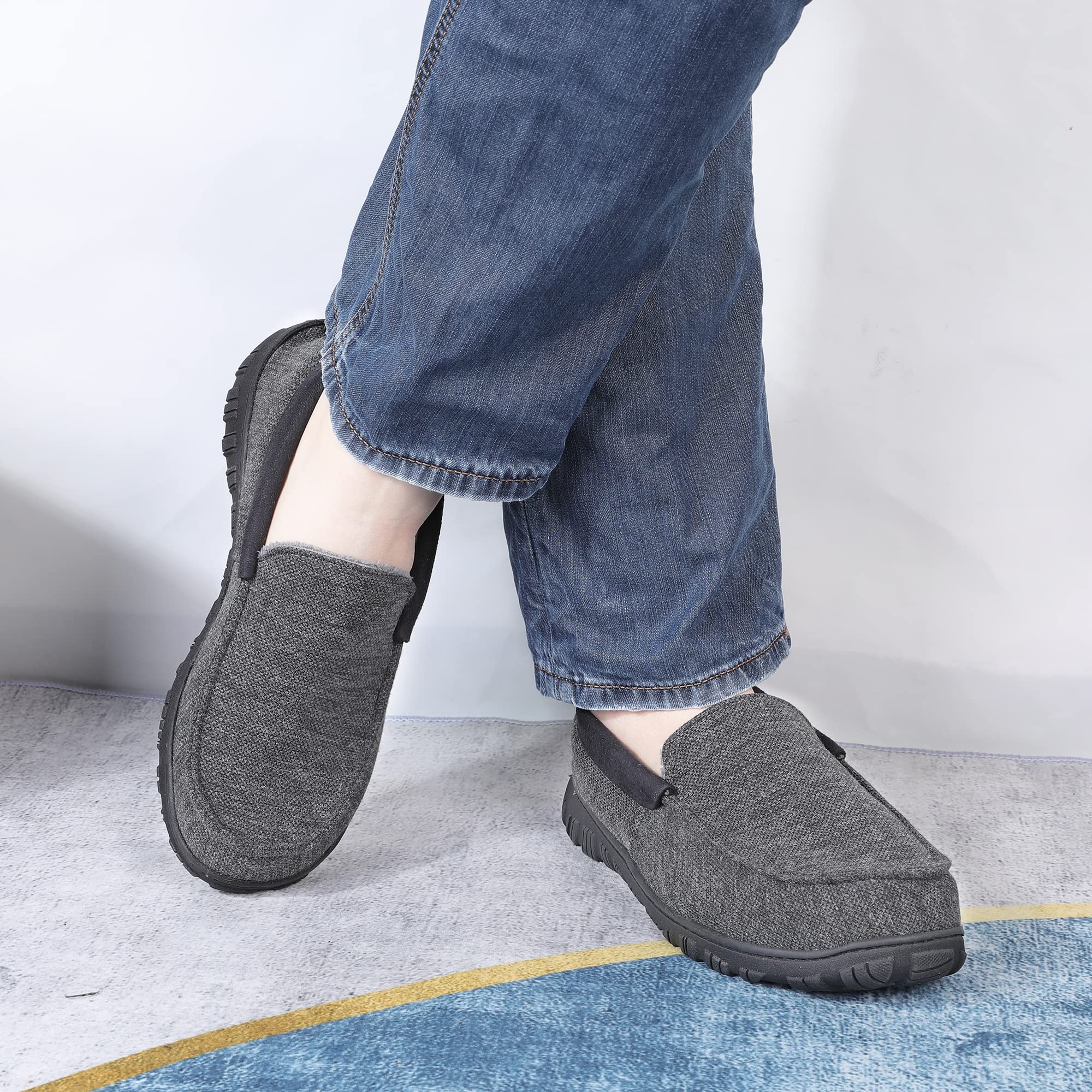 Bigwow Men's Memory Foam Moccasin Slippers - Ultra Soft Fleece Lined Indoor/Outdoor House Shoes with Non-Slip Sole - Perfect for Home, Office, and Travel Comfort