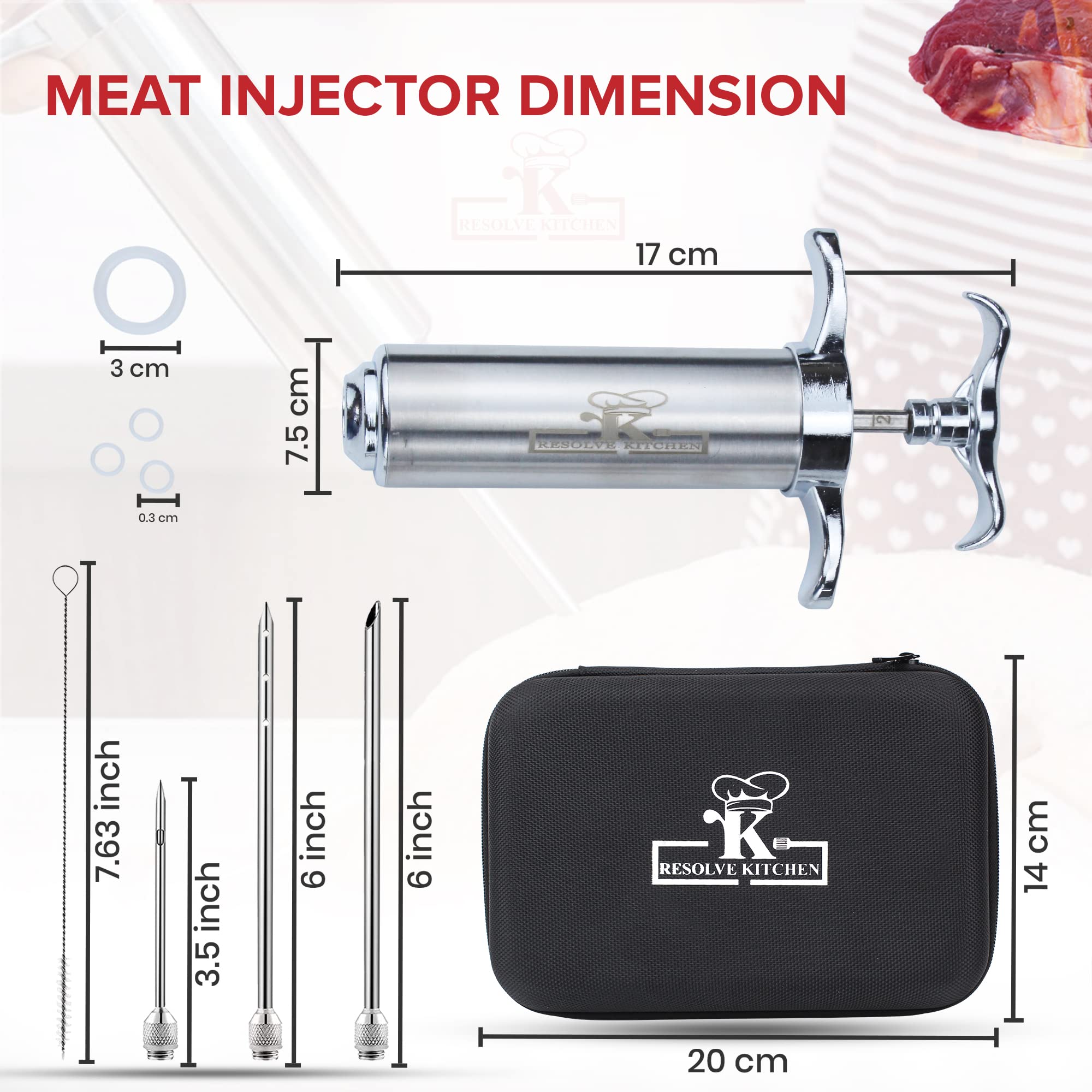 Premium Stainless Steel Meat Marinade Injector Kit - BBQ Grill Smoker Tool for Juicy Turkey, Brisket & Poultry with 3 Flavor Needles - Includes Free E-Book Recipes (Perfect for Backyard Grilling, Smoking, and Holiday Cooking)