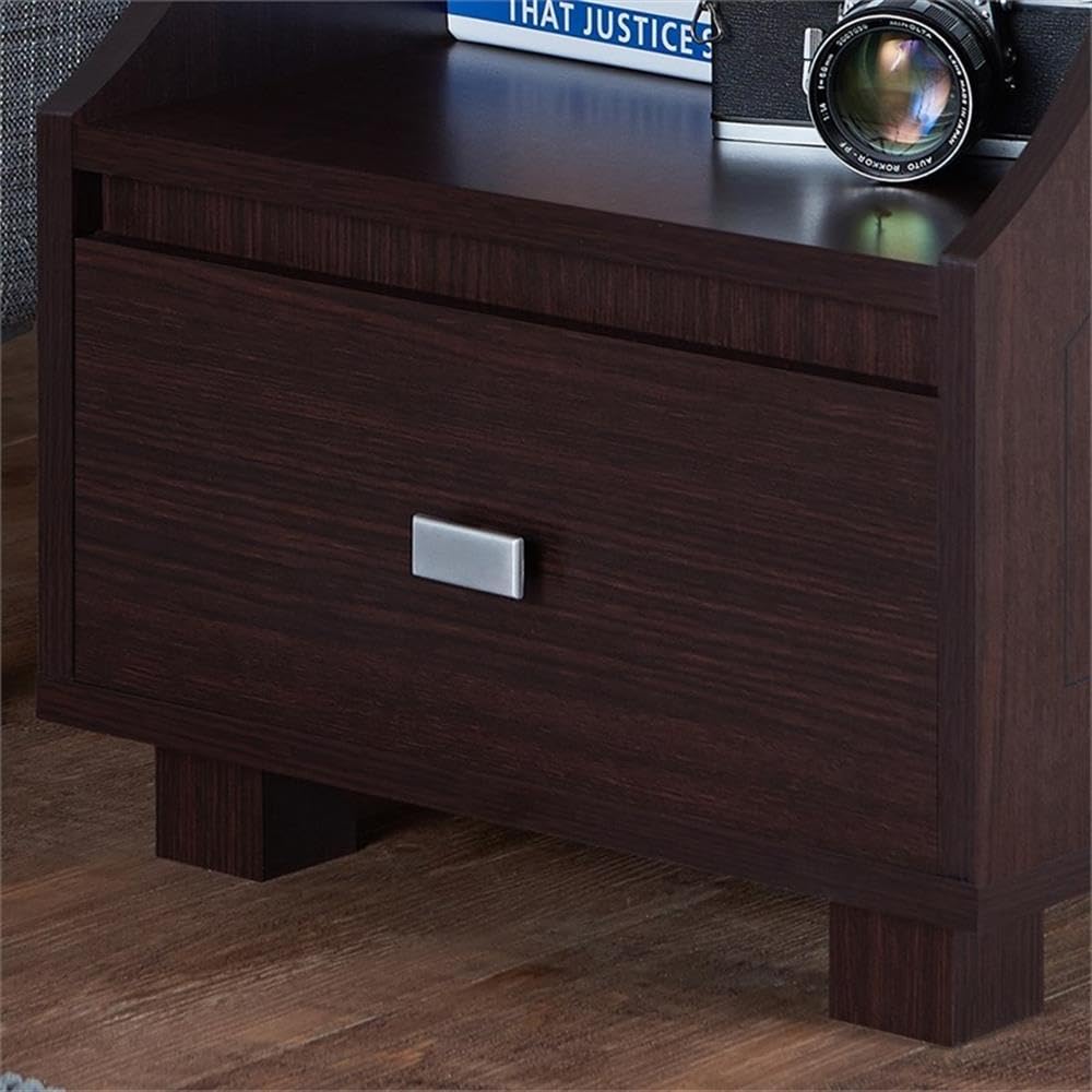 Modern Walnut Wood Storage End Table Set of 2 - Home Square Moshe Nightstand for Living Room, Bedroom & Office - Side Table with Storage Shelf for Books, Lamps & Decor