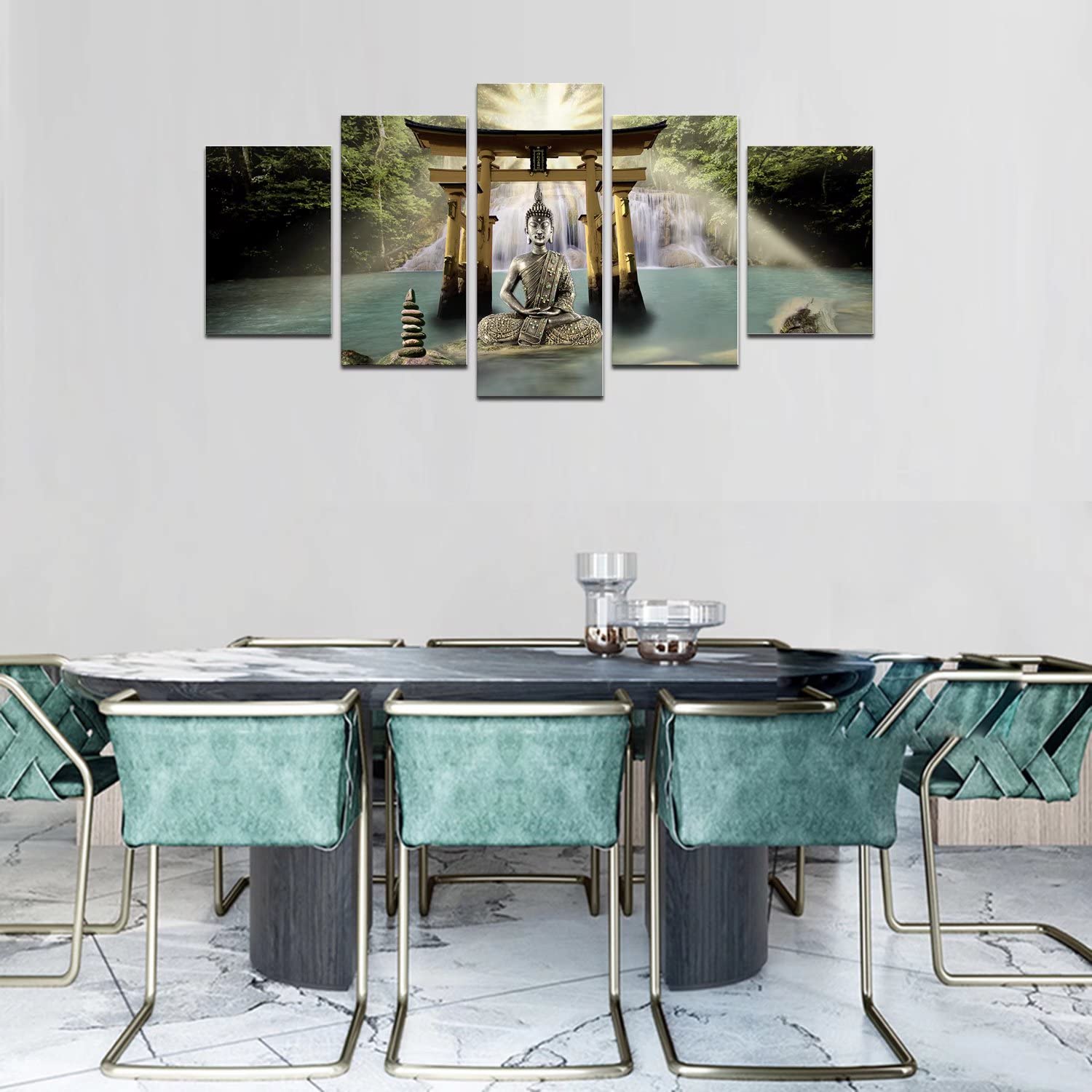 Abstract Buddha Canvas Wall Art - 5 Panel Framed Painting for Living Room & Zen Decor