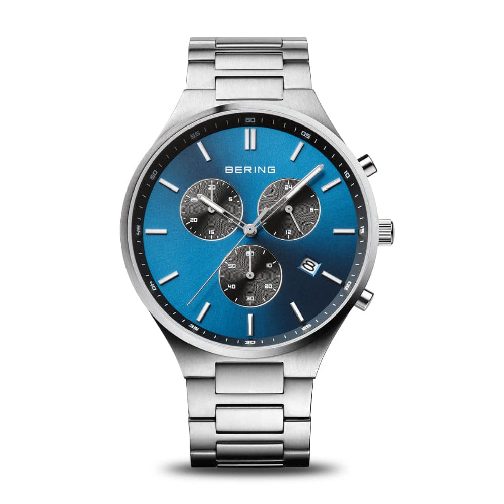 Bering Titan Chrono Blue Dial Silver Stainless Steel Men's Watch 11743-707 | Luxury Quartz Chronograph for Business & Formal Occasions