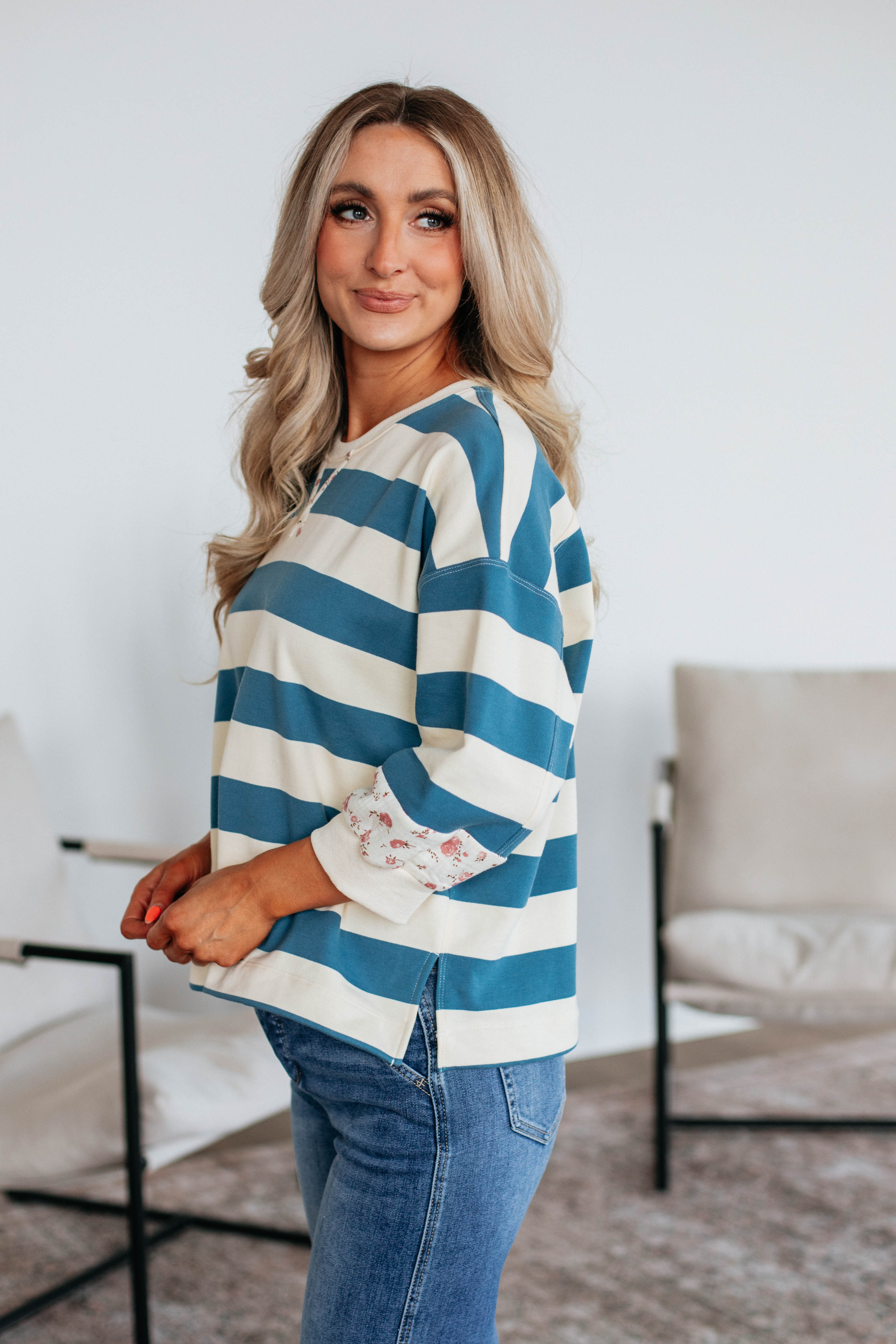 Allegro Women's Striped Casual Top - Steel Blue Mix | Comfortable & Stylish Shirt for Everyday Wear, Outings & Layering