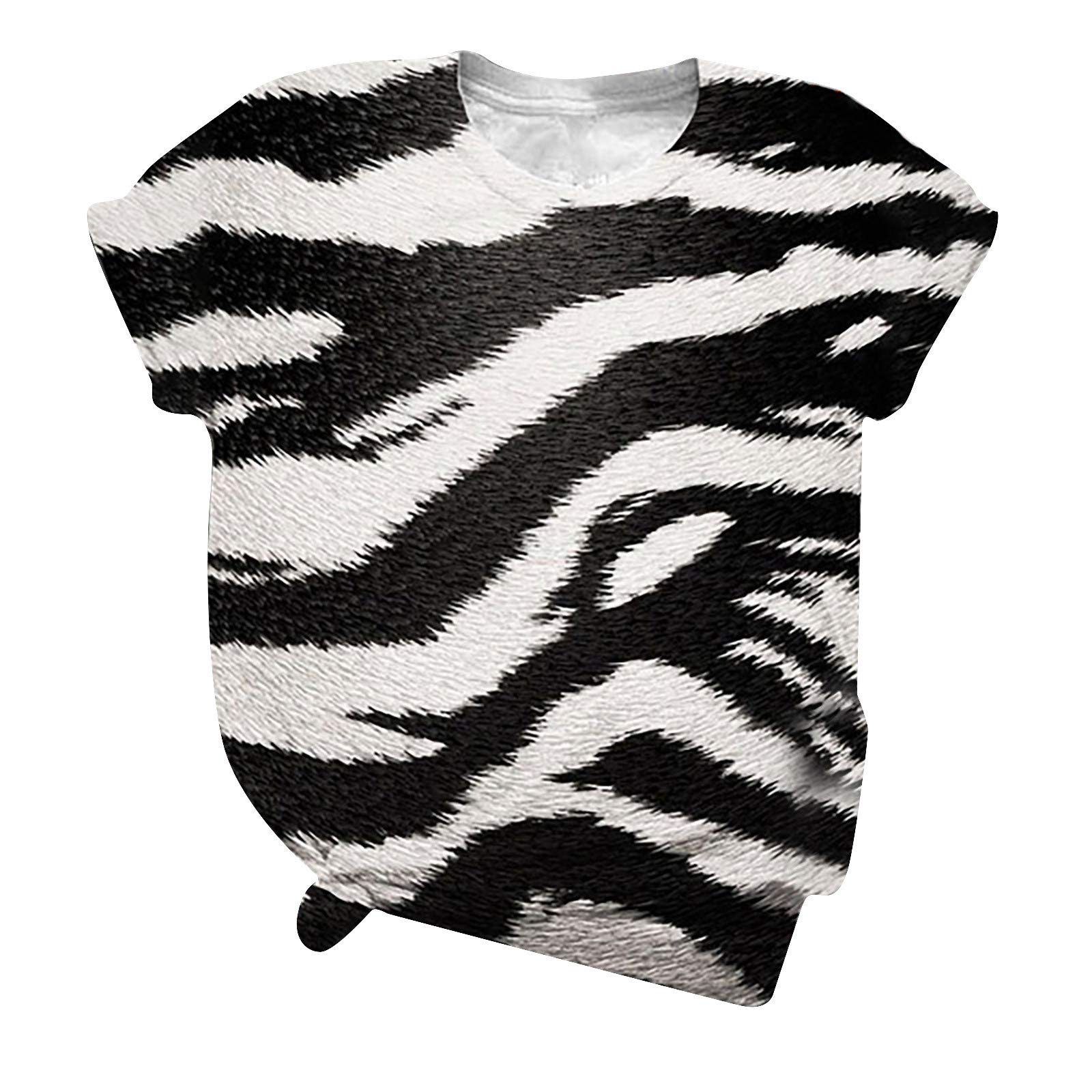 Women's Summer Short Sleeve Crew Neck T-Shirt - Loose Fit Casual Leopard Print Blouse | Soft Comfortable Tunic Top for Beach, Vacation & Everyday Wear
