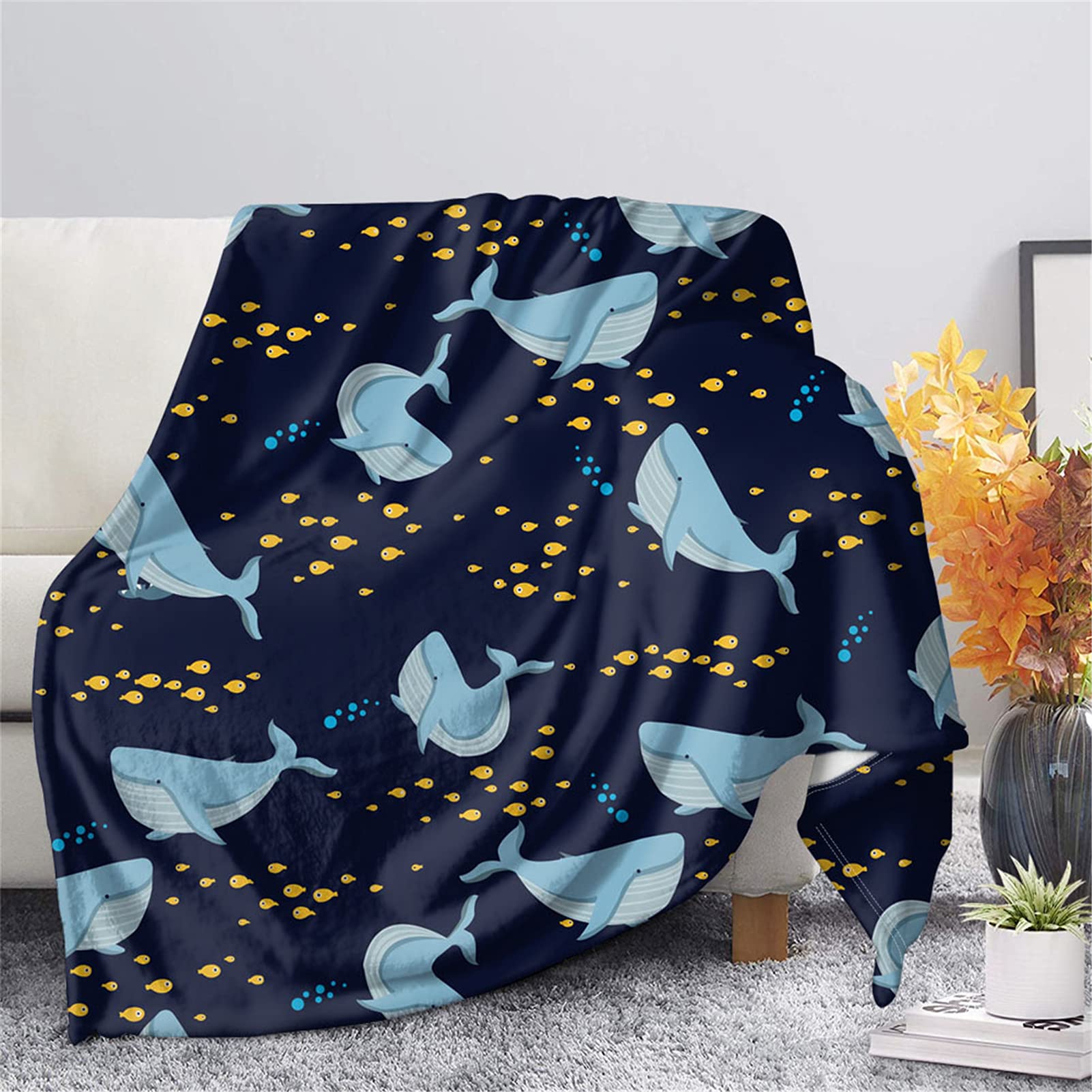 Cute Sharks Print Soft Fleece Blanket for Kids & Adults - Lightweight Cozy Plush Flannel Throw Blanket for Sofa, Couch, Living Room, Bed Decor - Perfect for Snuggling, Gifts, and Home Comfort