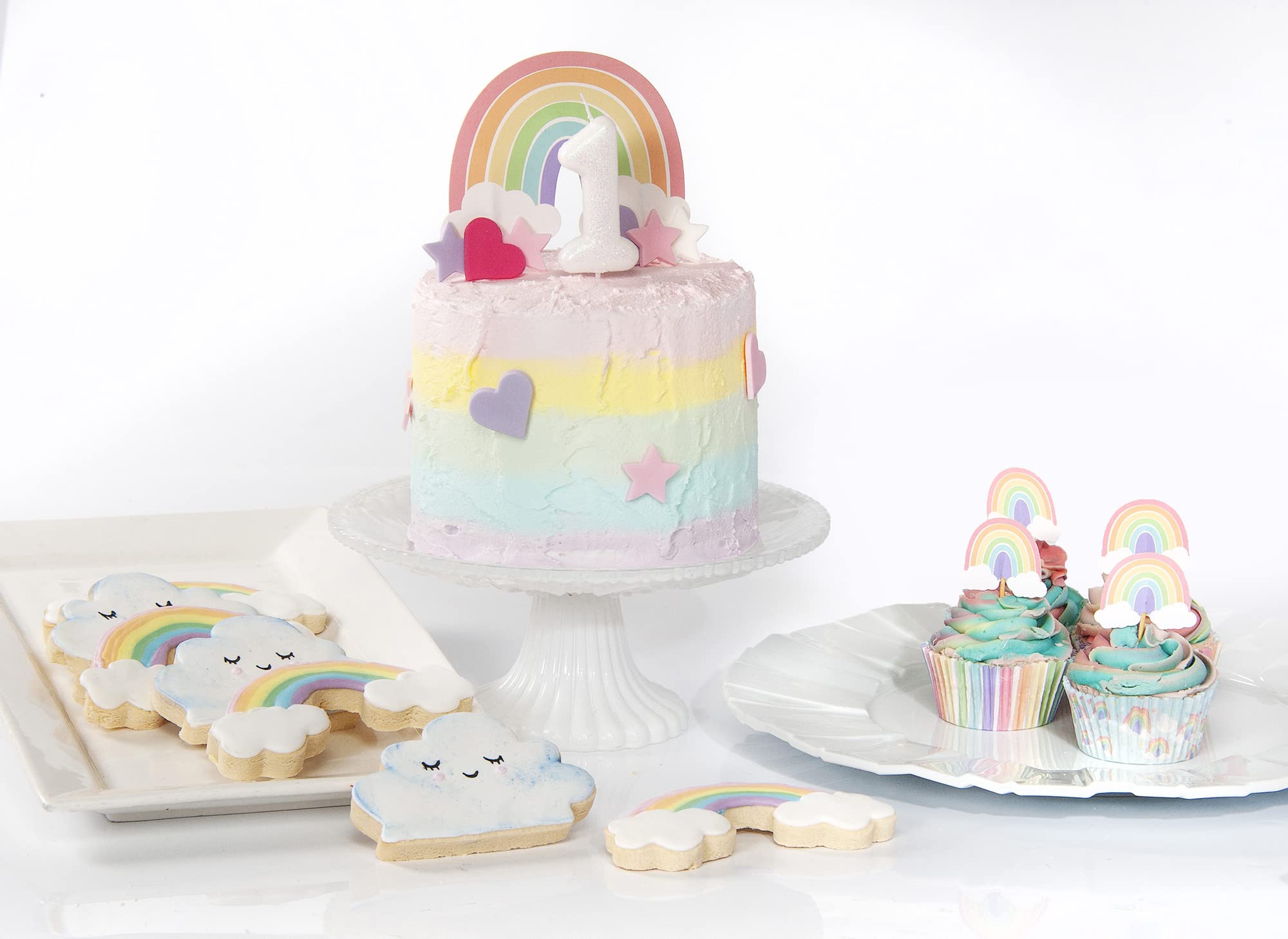 Anniversary & Birthday Rainbow Cake Topper - 12x9cm Pastel Rainbow Cake Decorations | Sturdy Paper Topper for Wedding, Baby Shower & Party Cakes | J150