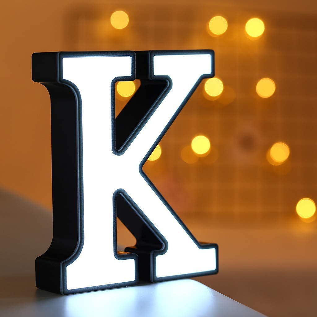 LED Marquee Letter Lights - Battery Powered Alphabet Light Up Sign for Home Decor, Wedding, Party & Nursery Night Light (Letter K)