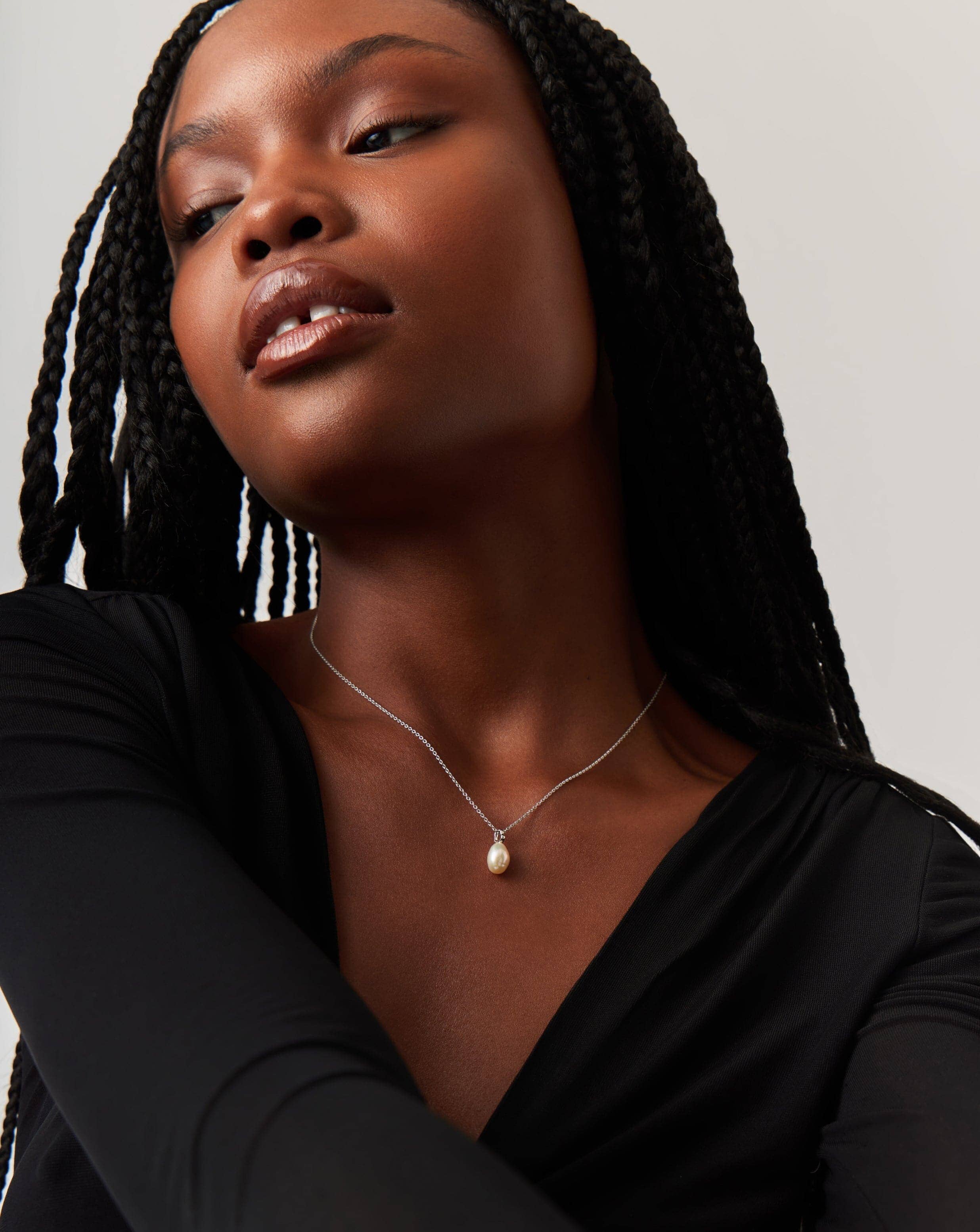 Baroque Pearl Pendant Necklace - 14K Solid White Gold Organic Pearl Jewelry for Women, Elegant Gift for Wedding, Anniversary & Special Occasions
