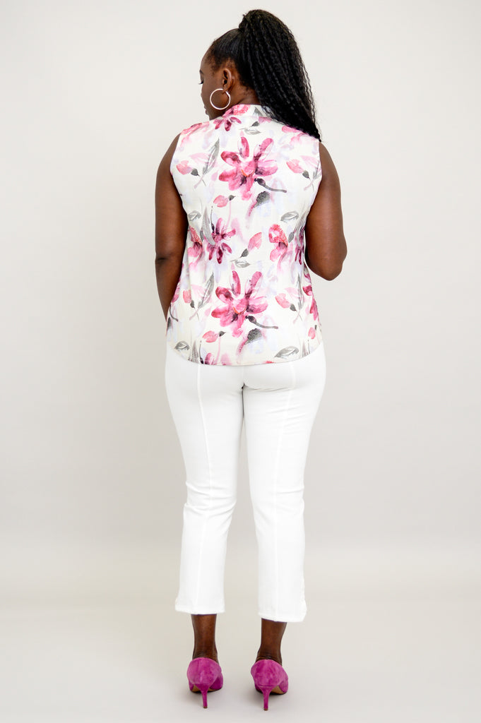 Debbie Floral Linen Bamboo Tank Top - Women's Casual Summer Blouse for Beach & Outdoor Activities