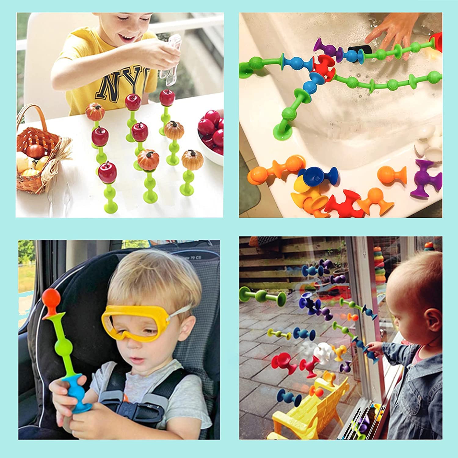 48-Piece Montessori Bath Toy Set - Silicone Suction Cup Building Blocks & Darts for Kids 3+ | Bathtime Fun, Travel & Sensory Play Activities
