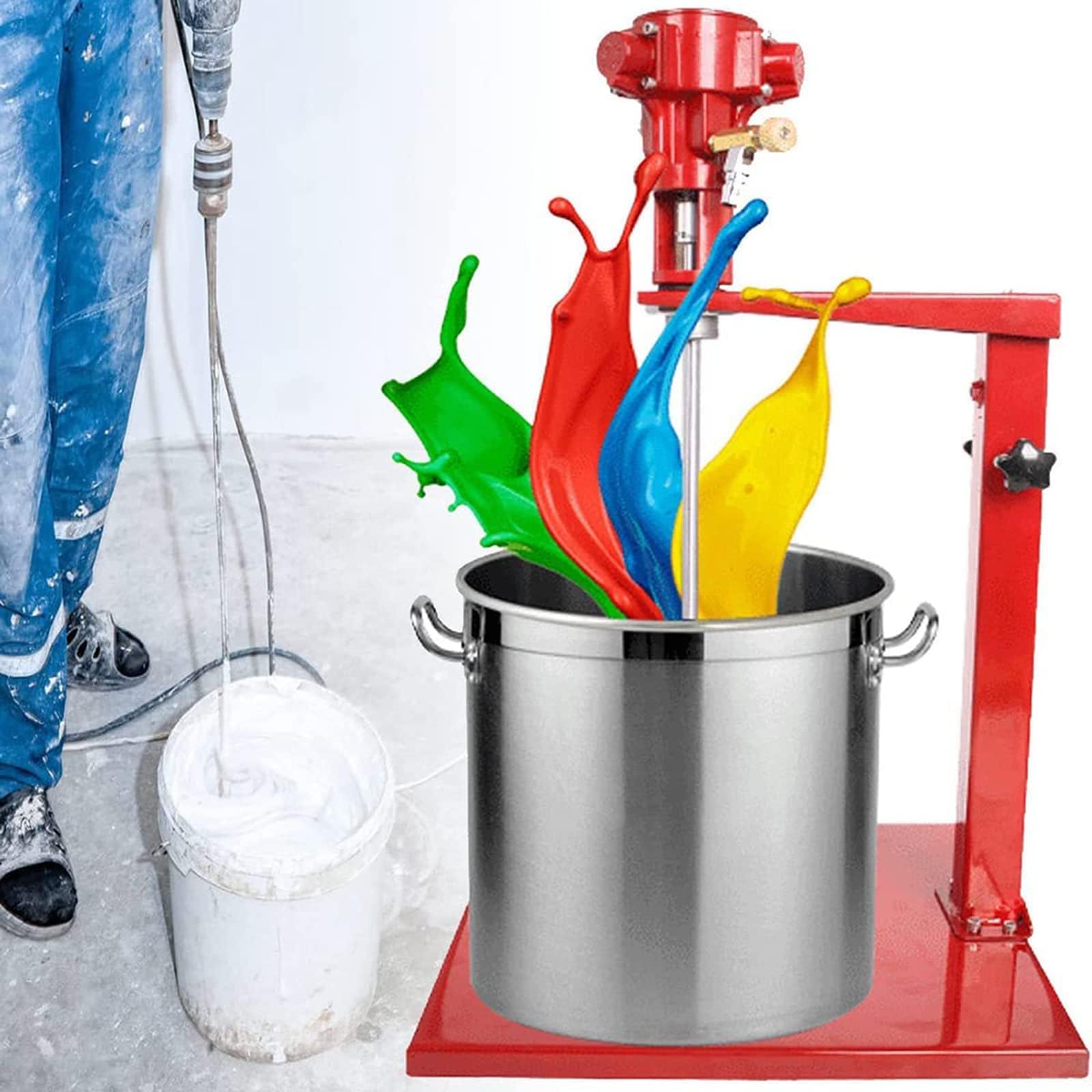 5 Gallon/20L Automatic Lift Pneumatic Paint Mixer, Vertical Air Cement Mixer, 1500-2600 RPM - Perfect for Paint, Ink, and Construction Material Mixing - Ideal for DIY Projects, Professional Painting, and Industrial Use