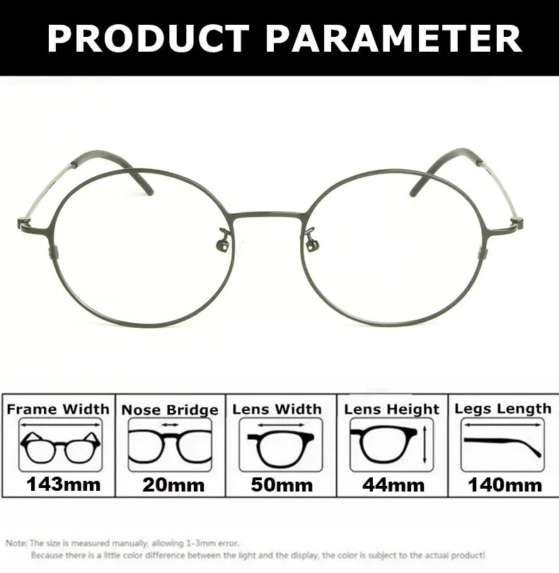 Aimee Unisex Full Rim Round Titanium Eyeglasses Frame 14502 - Lightweight Durable Glasses for Men & Women, Perfect for Reading, Work, and Everyday Use