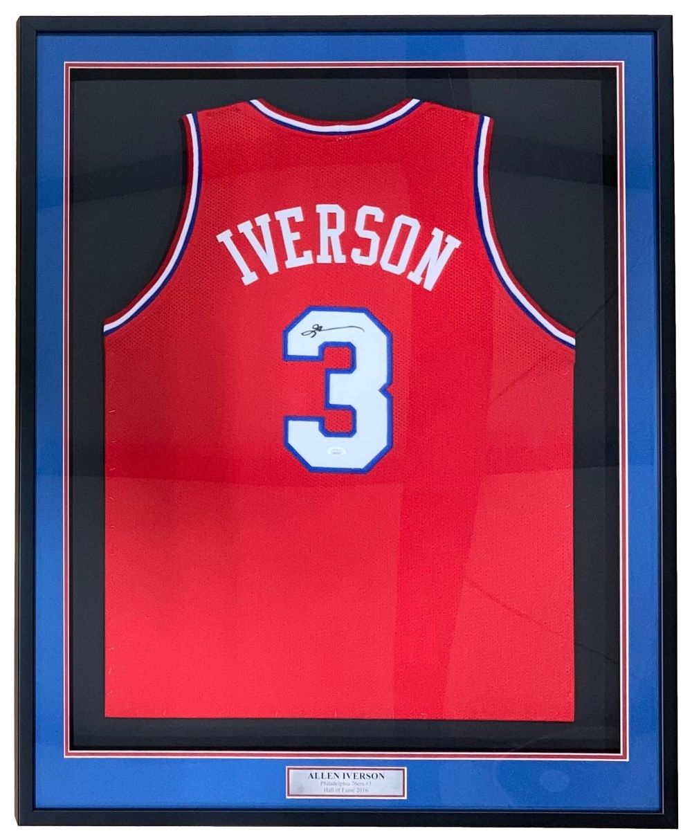 Authentic Allen Iverson Philadelphia 76ers Signed Red Basketball Jersey - Framed with JSA COA - Perfect for Sports Memorabilia Collectors & Man Cave Decor