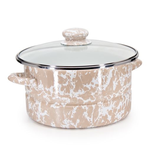 6 Quart Stock Pot with Lid - Taupe Swirl Design - Heavy Duty Stainless Steel Cooking Pot for Soups, Stews, Pasta - Perfect for Home Kitchen & Restaurant Use