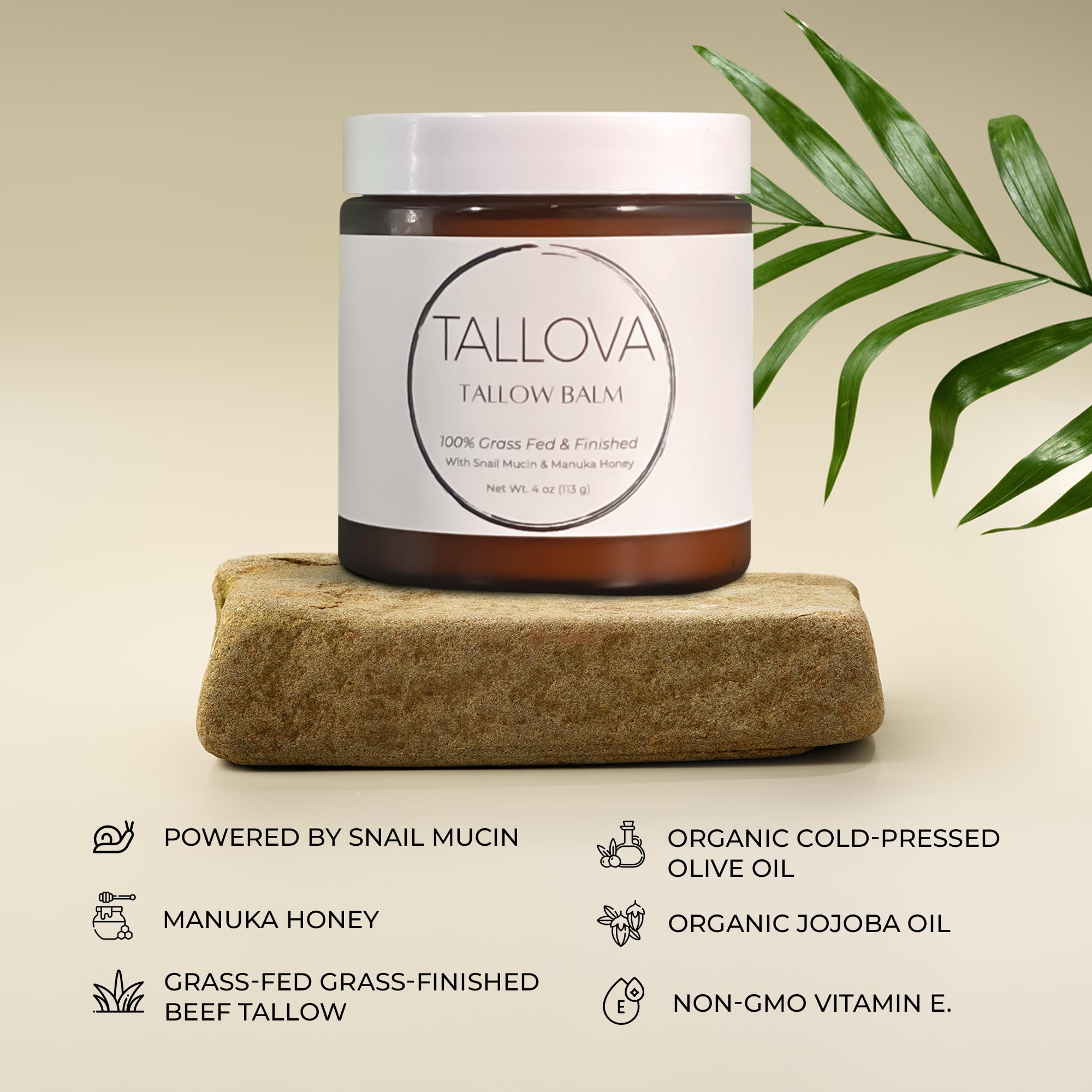 Organic Hydrating Tallow Balm for Skin Care - 4oz Unscented Moisturizer with Snail Mucin & Manuka Oil | Eczema Relief for Men & Women | Perfect for Dry Skin, Face & Body Hydration