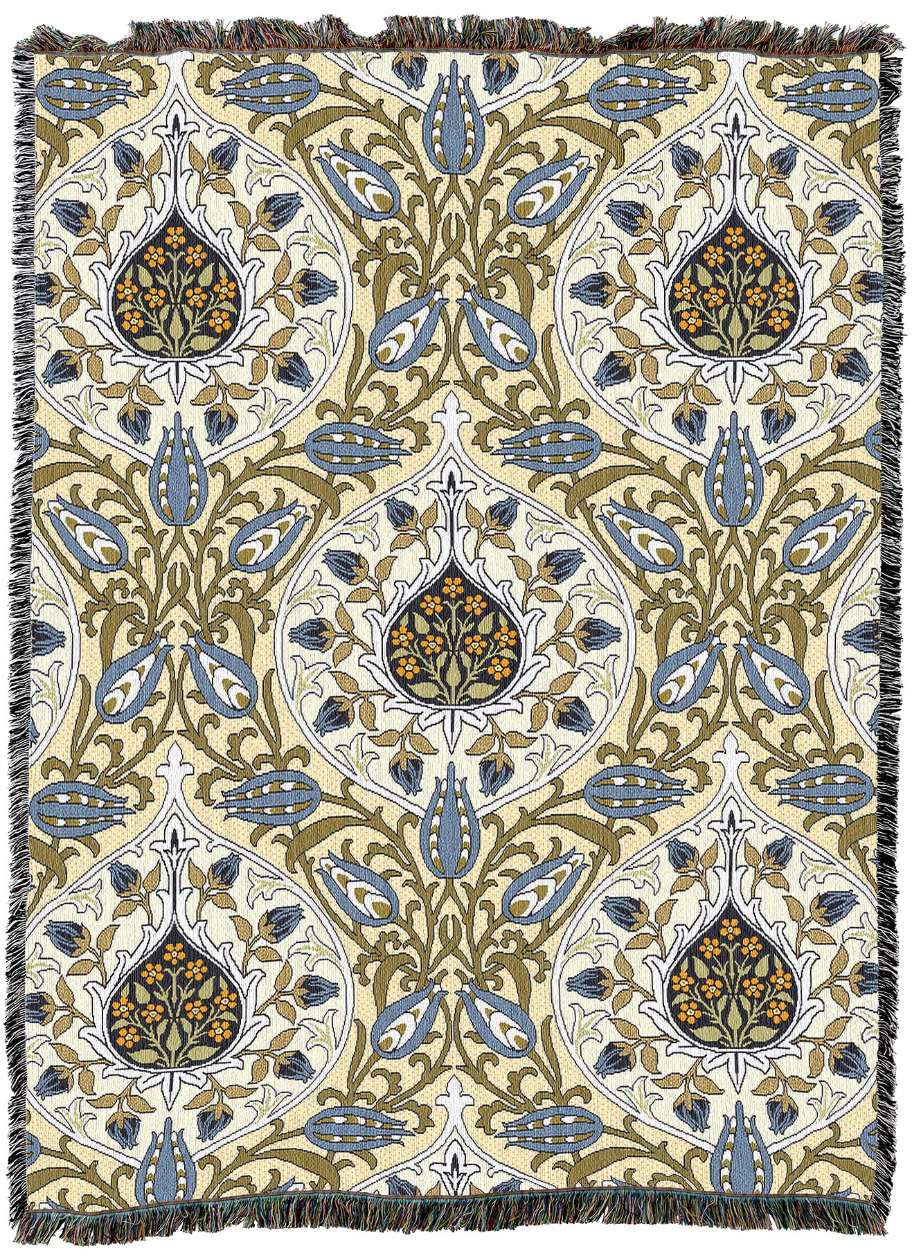 Pure Country Weavers William Morris Rosebud Blanket - Handwoven Cotton Tapestry Throw - Arts & Crafts Home Decor - Made in USA (72x54) - Perfect for Sofa, Bed & Cozy Winter Nights