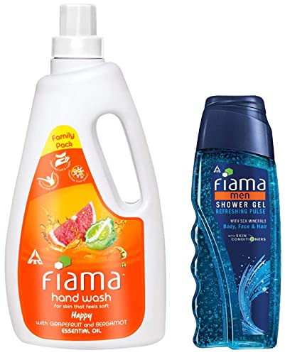 Fiama Happy Moisturizing Hand Wash - Grapefruit & Bergamot Scent, 1000ml Refill Pack & Fiama Men Refreshing Pulse Shower Gel, 250ml | Hydrating Liquid Soap for Home & Gym Use