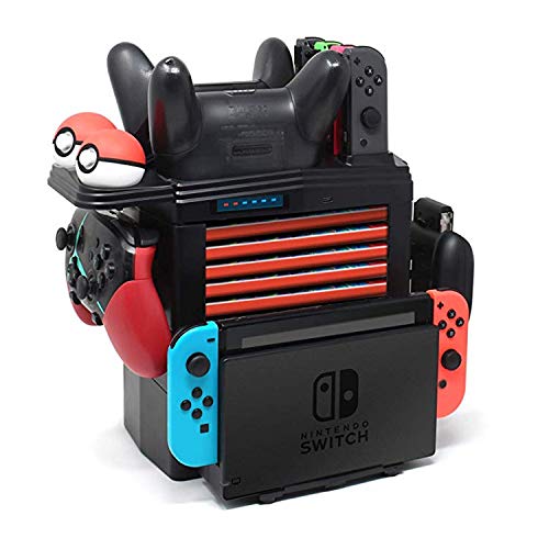 OSTENT Multi-Function LED Charging Dock Stand for Nintendo Switch Console & Games - Fast Charging Station with Display Shelf for Gaming Accessories | Perfect for Home Entertainment & Travel Gaming Setup