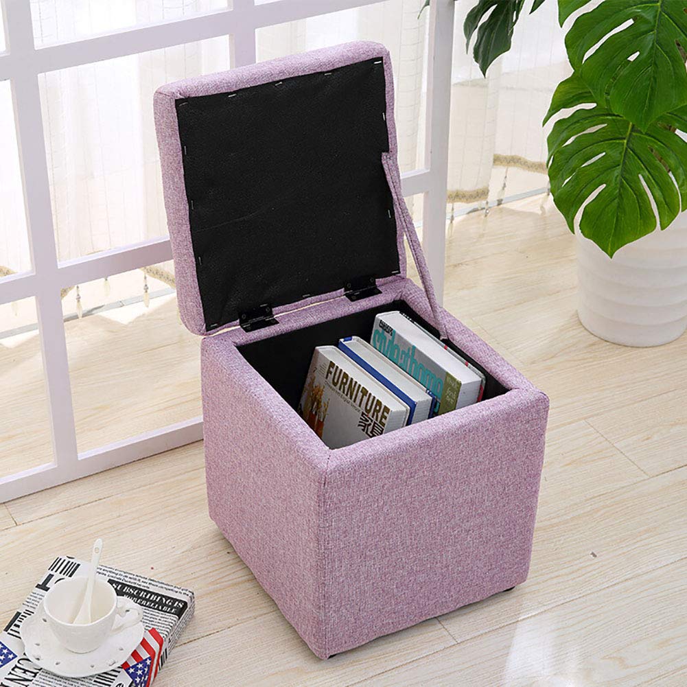 Upholstered Storage Ottoman Bench - Light Grey Footstool with Single Seat for Bedroom & Living Room | Shoe Storage, Makeup Stool & Comfortable Footrest for Home Décor