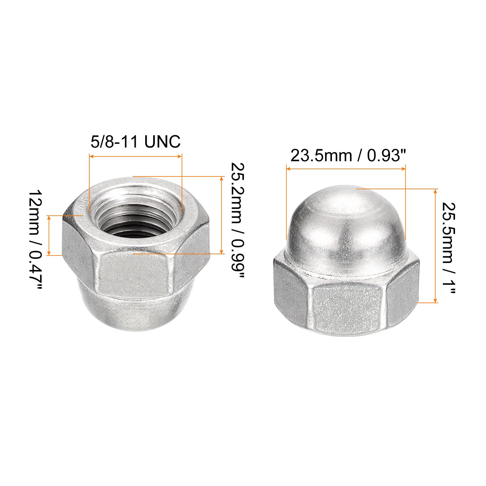 uxcell 5/8-11 Acorn Cap Nuts, 10pcs - 304 Stainless Steel Hex Dome Head Nuts for Fasteners & Hardware (Silver) | Ideal for Furniture Assembly, Automotive Repair, and DIY Projects