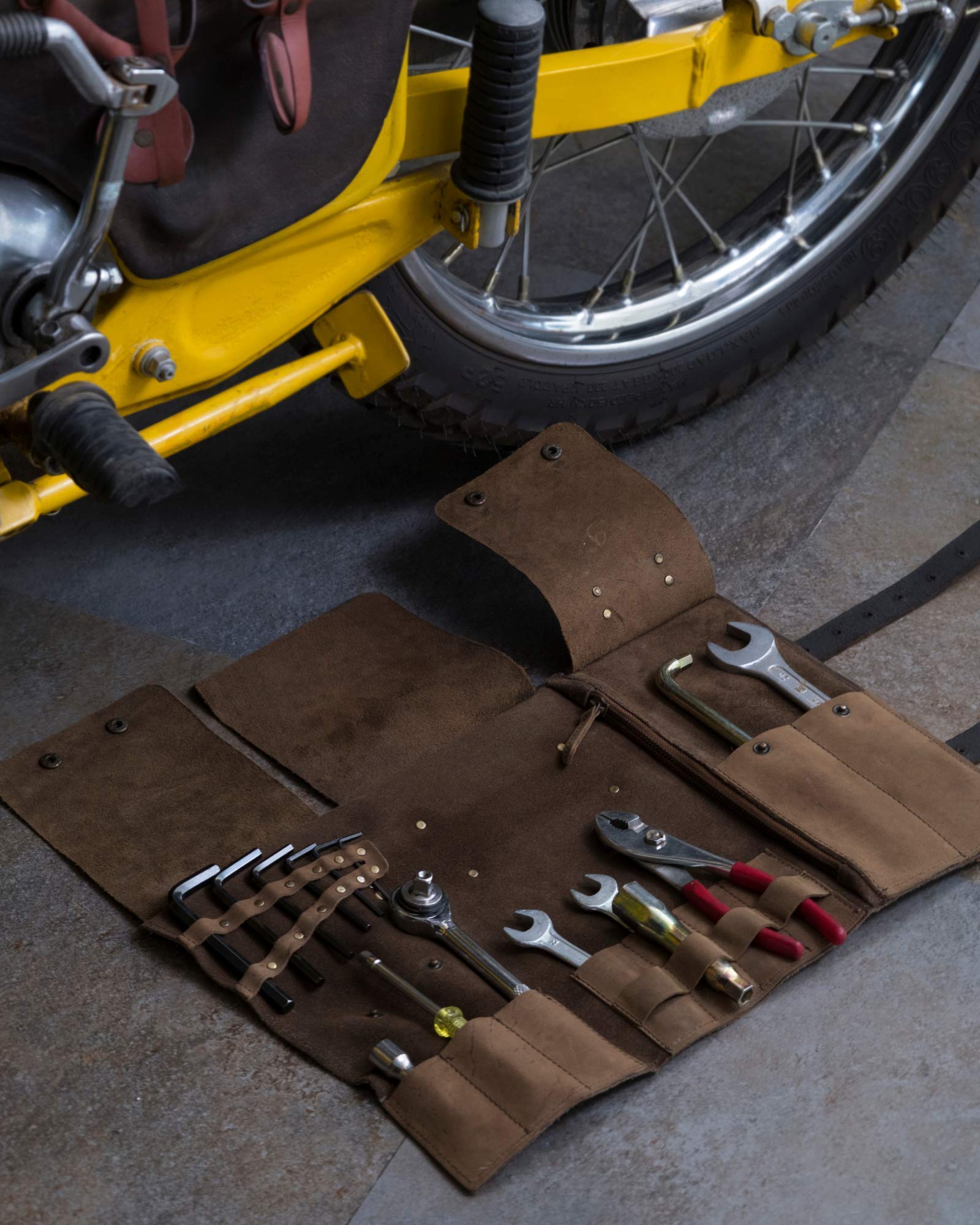 Trip Machine Company Genuine Leather Tool Roll - Durable & Stylish Organizer for Wrenches, Screwdrivers & DIY Tools | Perfect for Mechanics, Woodworking & Garage Storage