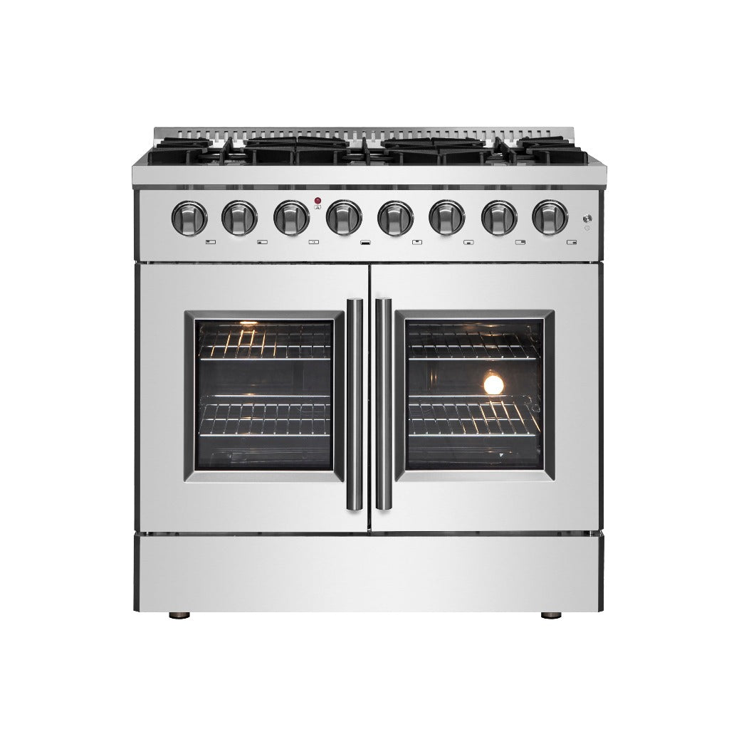 Forno Galiano 36-inch 5.36 cu. ft. Stainless Steel French Door Dual Fuel Range - Gas Cooktop & Electric Oven (Model FFSGS6356 36) | Perfect for Modern Kitchens, Home Chefs & Entertaining