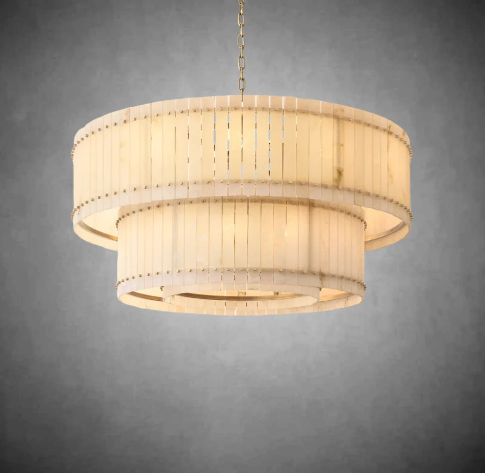 Elegant Alabaster Round Tiered Chandelier - Modern Crystal Ceiling Light Fixture for Dining Room, Bedroom & Living Room Decor