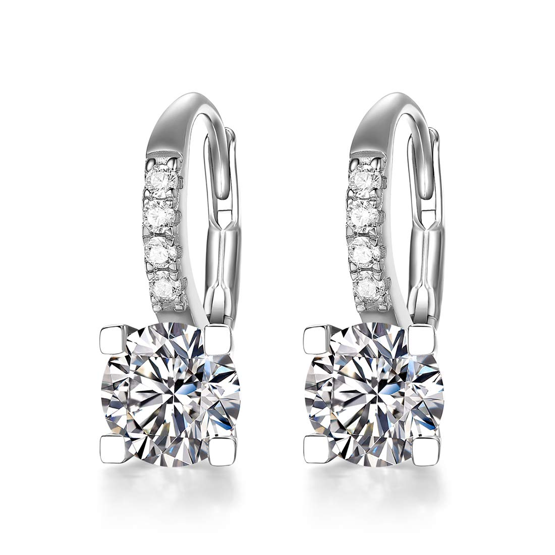 14K White Gold Plated 925 Sterling Silver Star Moissanite Hoop Earrings for Women - 2cttw EF Color VVS Clarity - Elegant Dangle Huggie Earrings for Party, Wedding & Everyday Wear