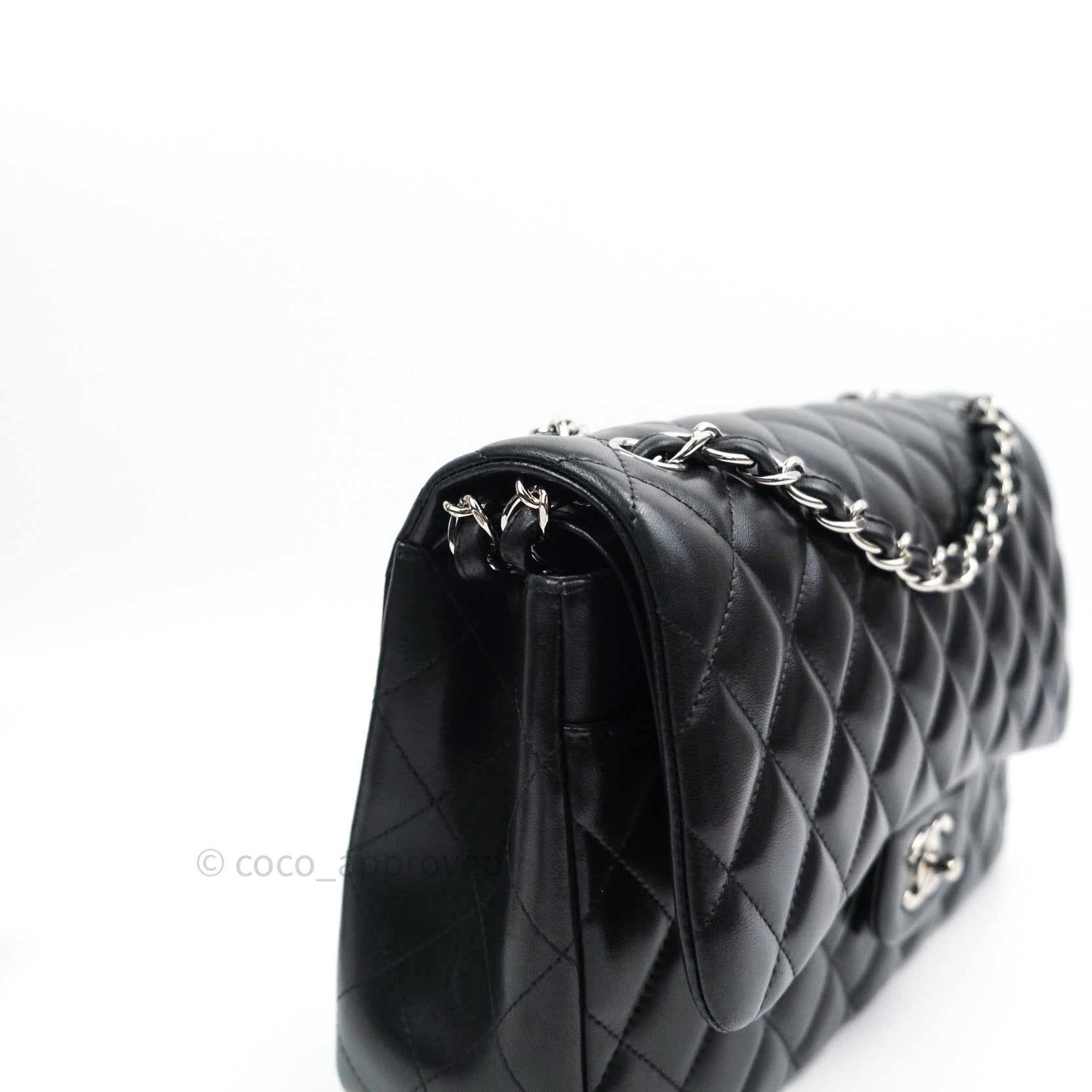 Chanel Classic Jumbo Double Flap Bag Black Lambskin Leather with Silver Hardware - Luxury Designer Handbag for Women, Perfect for Evening Events & Special Occasions