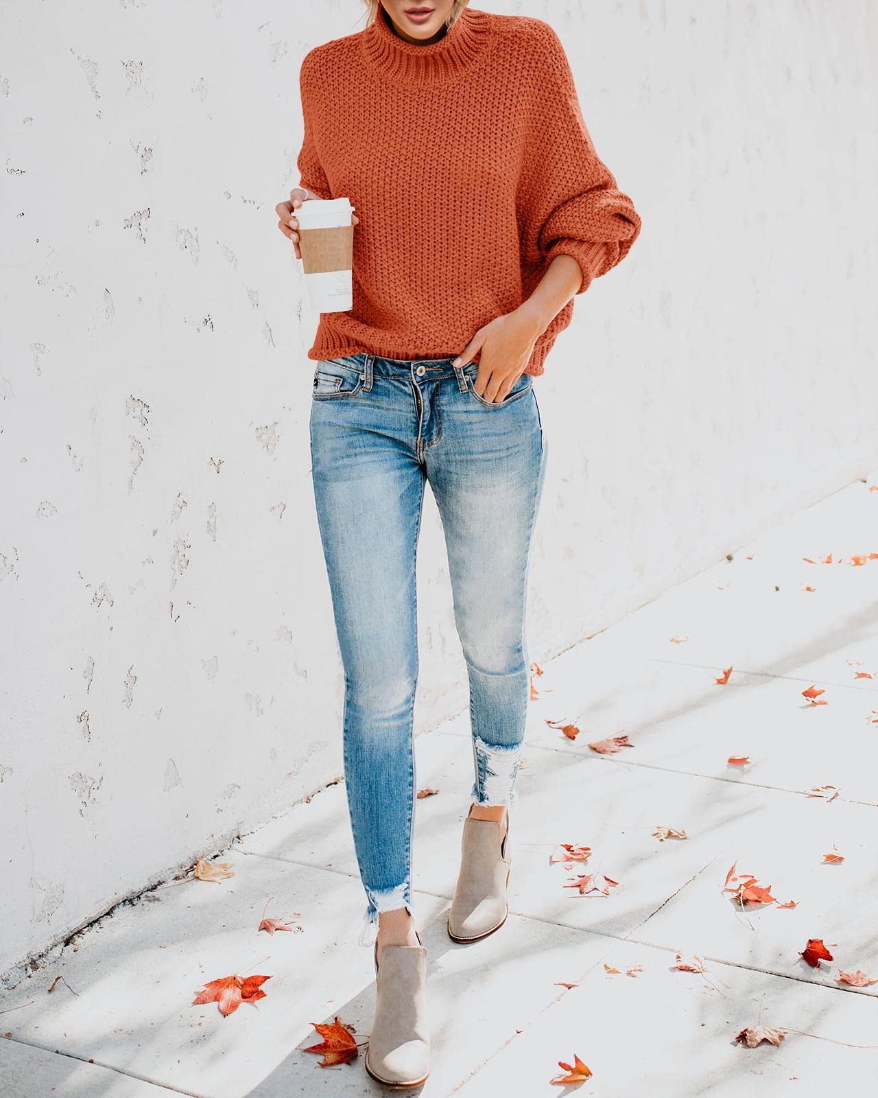 Saodimallsu Women's Oversized Turtleneck Sweater - Batwing Long Sleeve Chunky Knit Pullover Jumper | Cozy Winter Fashion for Casual Outings & Office Wear