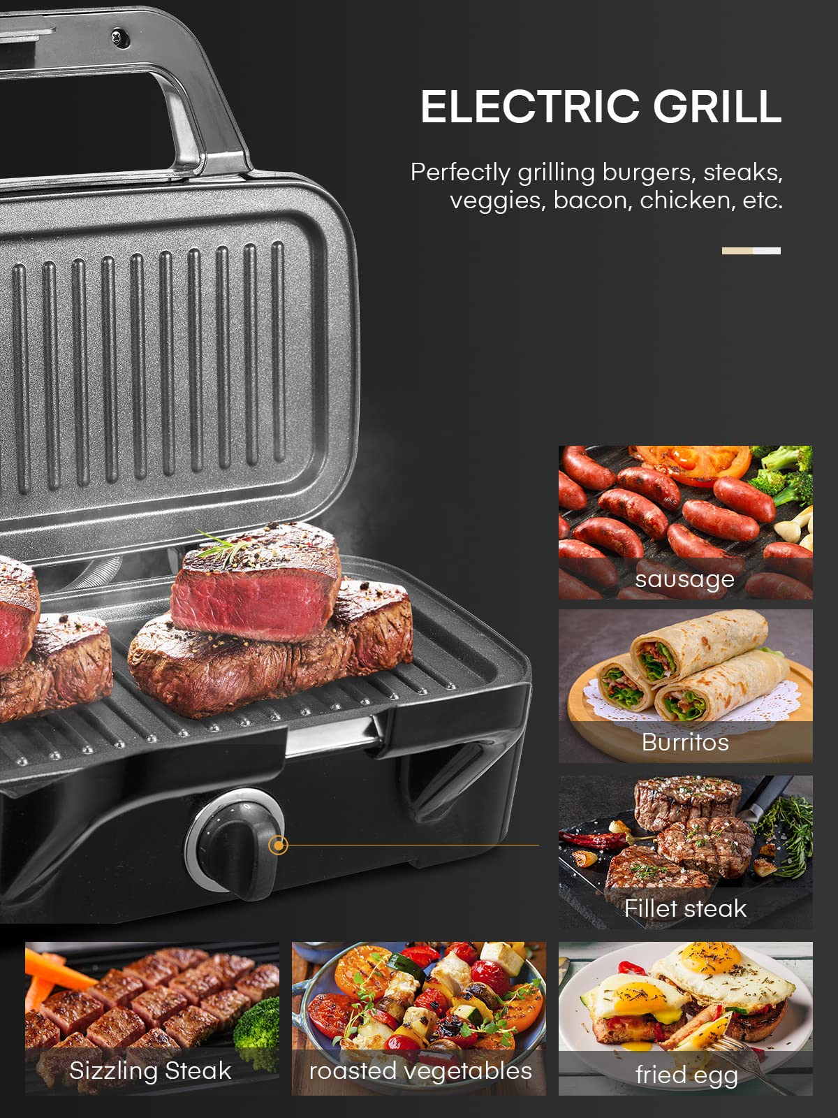 FOHERE 3-in-1 Waffle Maker & Sandwich Press | 1200W Panini Grill with Removable Non-Stick Plates, 5-Temperature Settings, Indicator Lights (Silver/Black) | Perfect for Breakfast, Brunch & Quick Snacks at Home