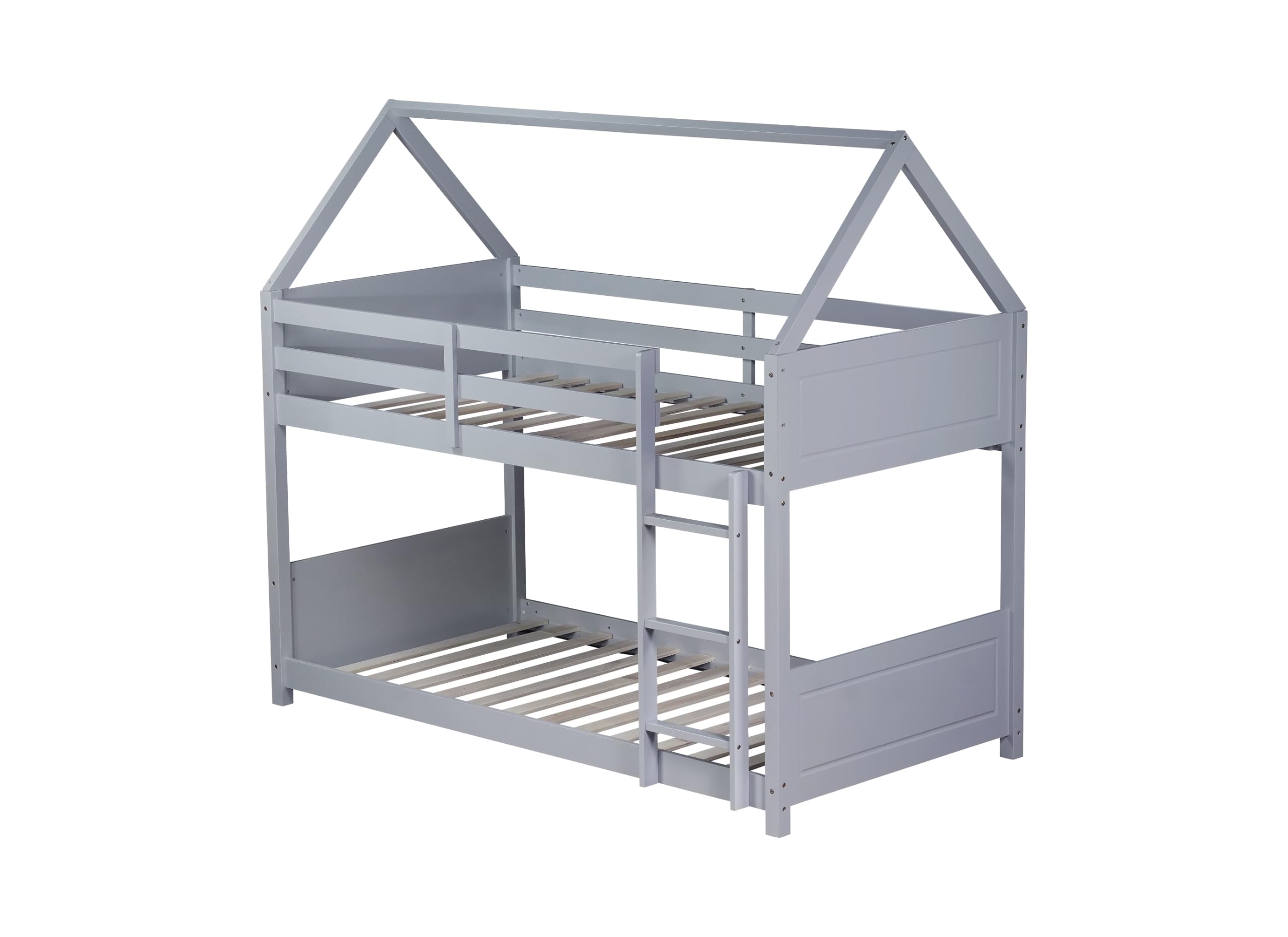 LZ LEISURE ZONE Twin Over Twin Bunk Bed with Guardrails & Ladder - Space-Saving Kids Bedroom Furniture, Light Gray - Perfect for Small Rooms, Shared Kids' Bedrooms & Sleepovers