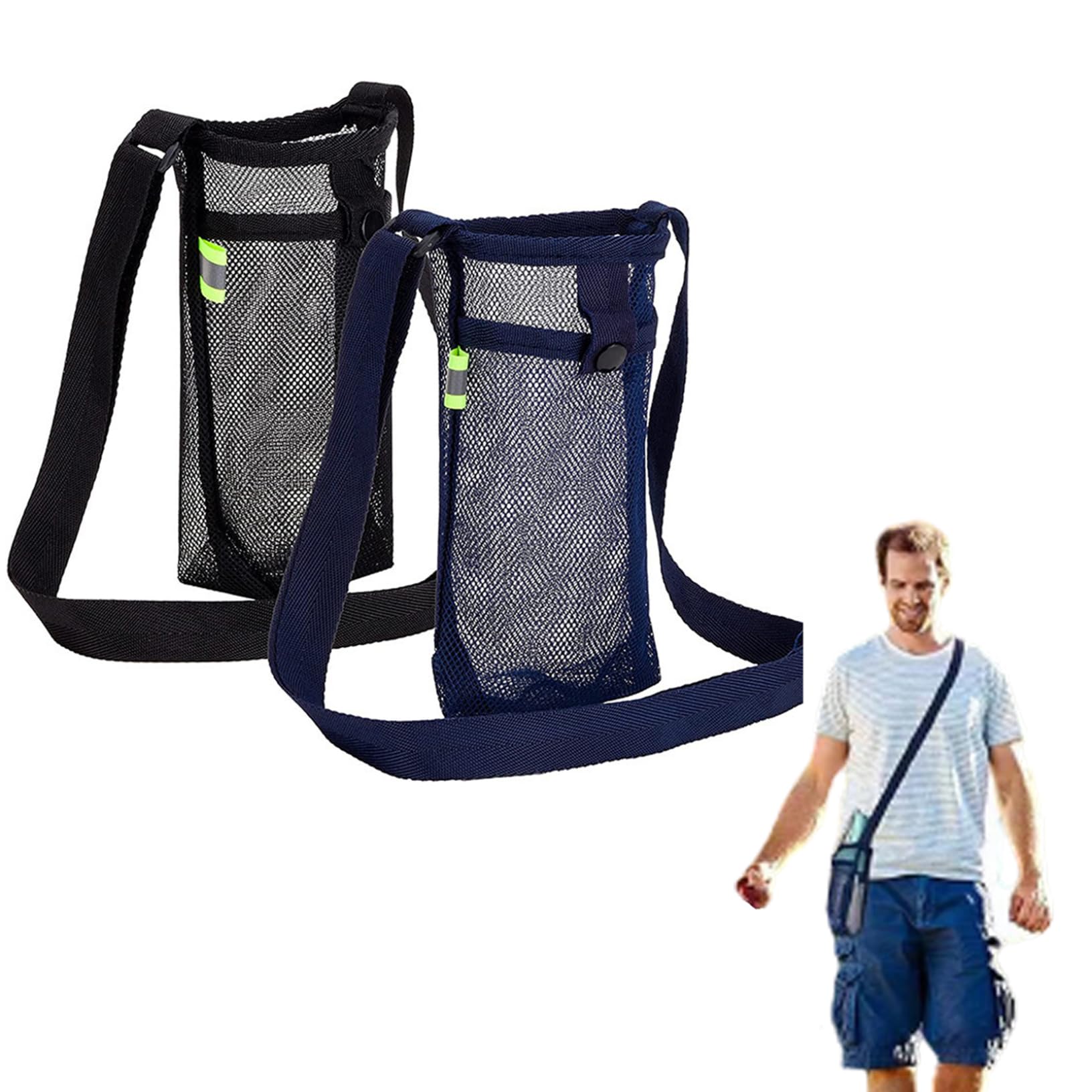 2Pcs Adjustable Shoulder Strap Mesh Water Bottle Holder - Lightweight & Breathable Bottle Bag for Gym, Hiking, Camping, Travel - Perfect for Sports, Outdoor Activities & Daily Use