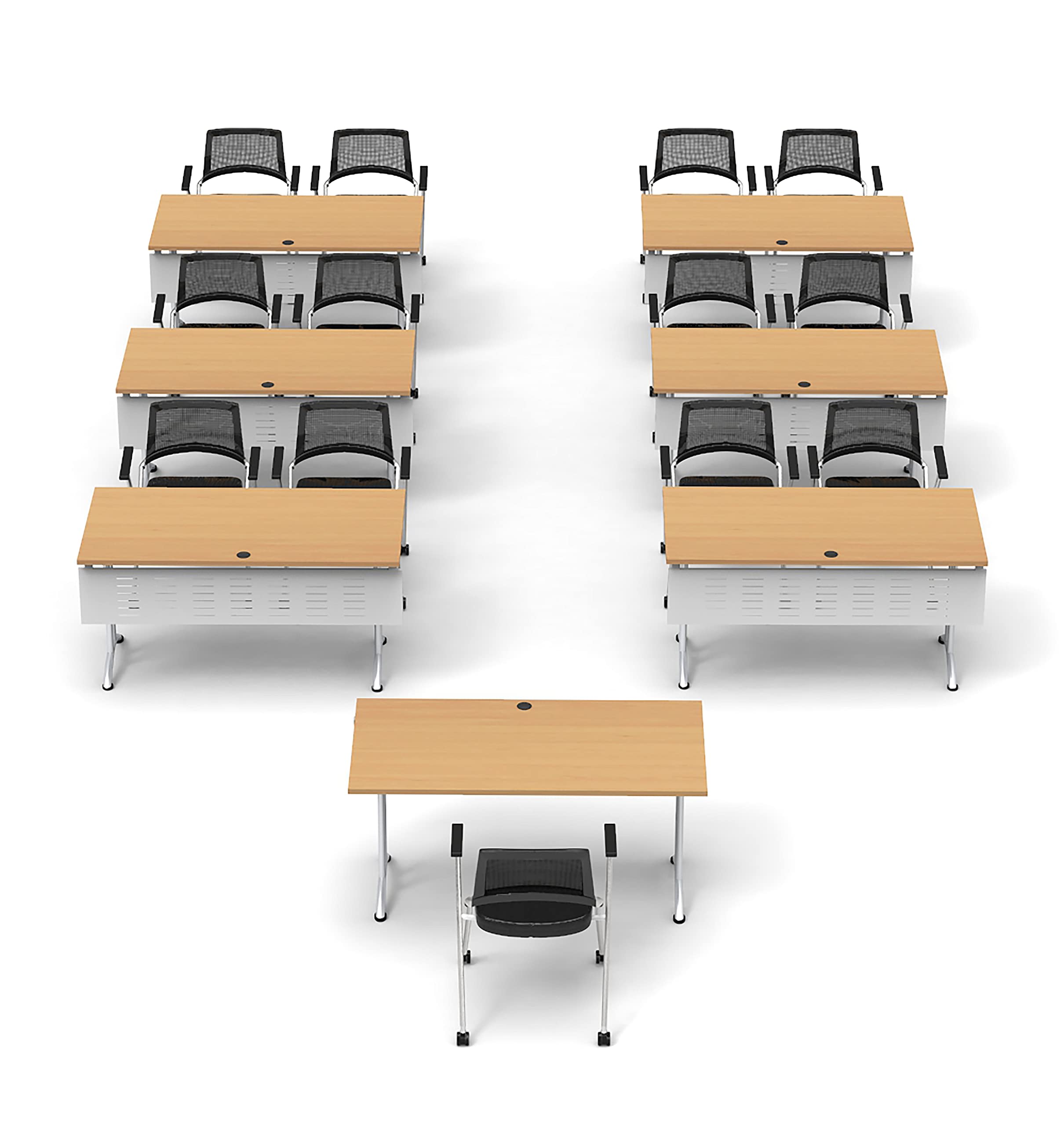 13-Person Folding Conference Table Set with Task Chairs & Modesty Panels - 27pc Beechwood Classroom Furniture for Training, Meetings & Seminars | Connectable Tables, Foldable & Nestable for Space-Saving Storage | Ideal for Office Training Rooms, School Classrooms & Event Spaces