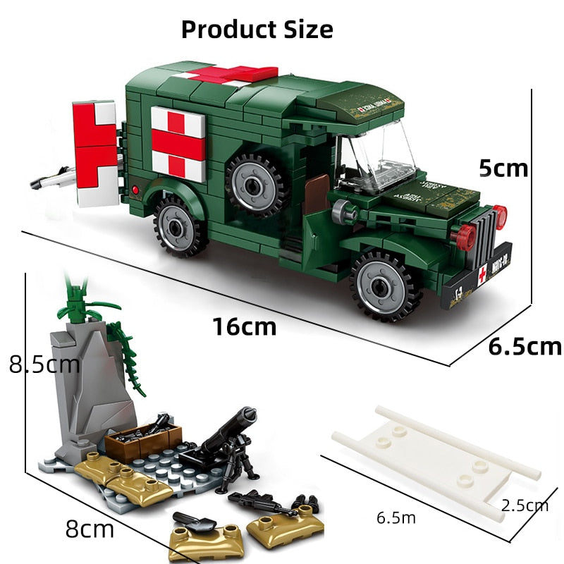 SEMBO Military T214 WC54 Ambulance Toy Truck - 1:24 Scale Diecast Model Vehicle for Collectors & History Enthusiasts - Perfect for Display, Gifts & WWII Military Scenes
