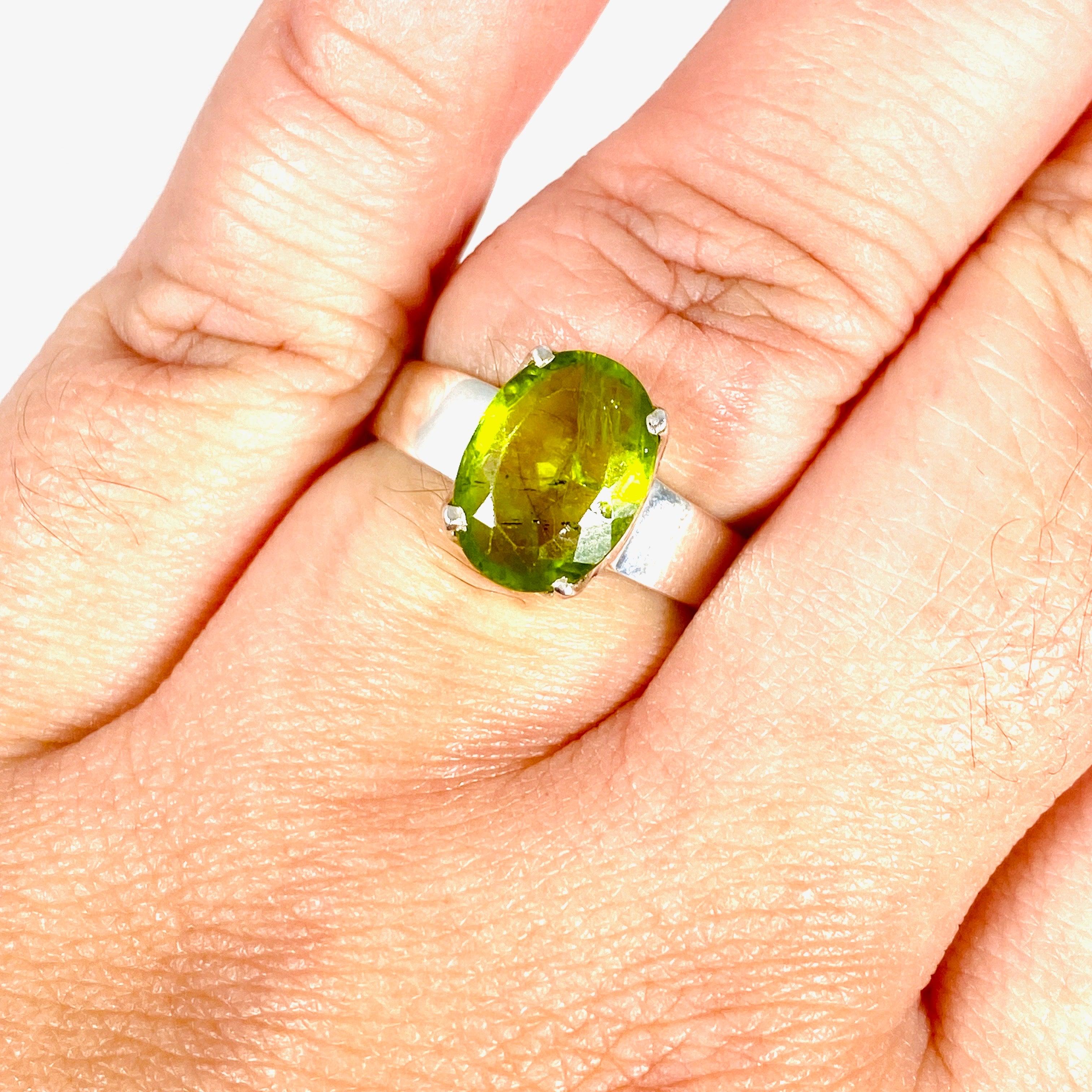 Peridot Oval Faceted Ring Size 10 - PRGJ292 | Dainty Green Gemstone Jewelry for Women, Perfect for Engagement, Wedding & Everyday Wear