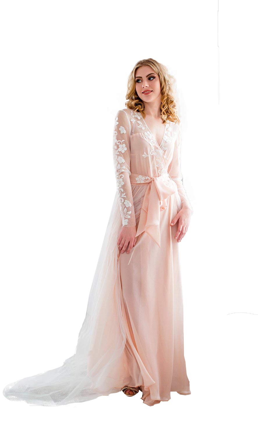 Women's Sexy Floral Satin Bridal Robe - Long Lace Trim Spa Bathrobe & Pajama Set - Perfect for Honeymoon, Bridal Shower, and Luxury Home Relaxation
