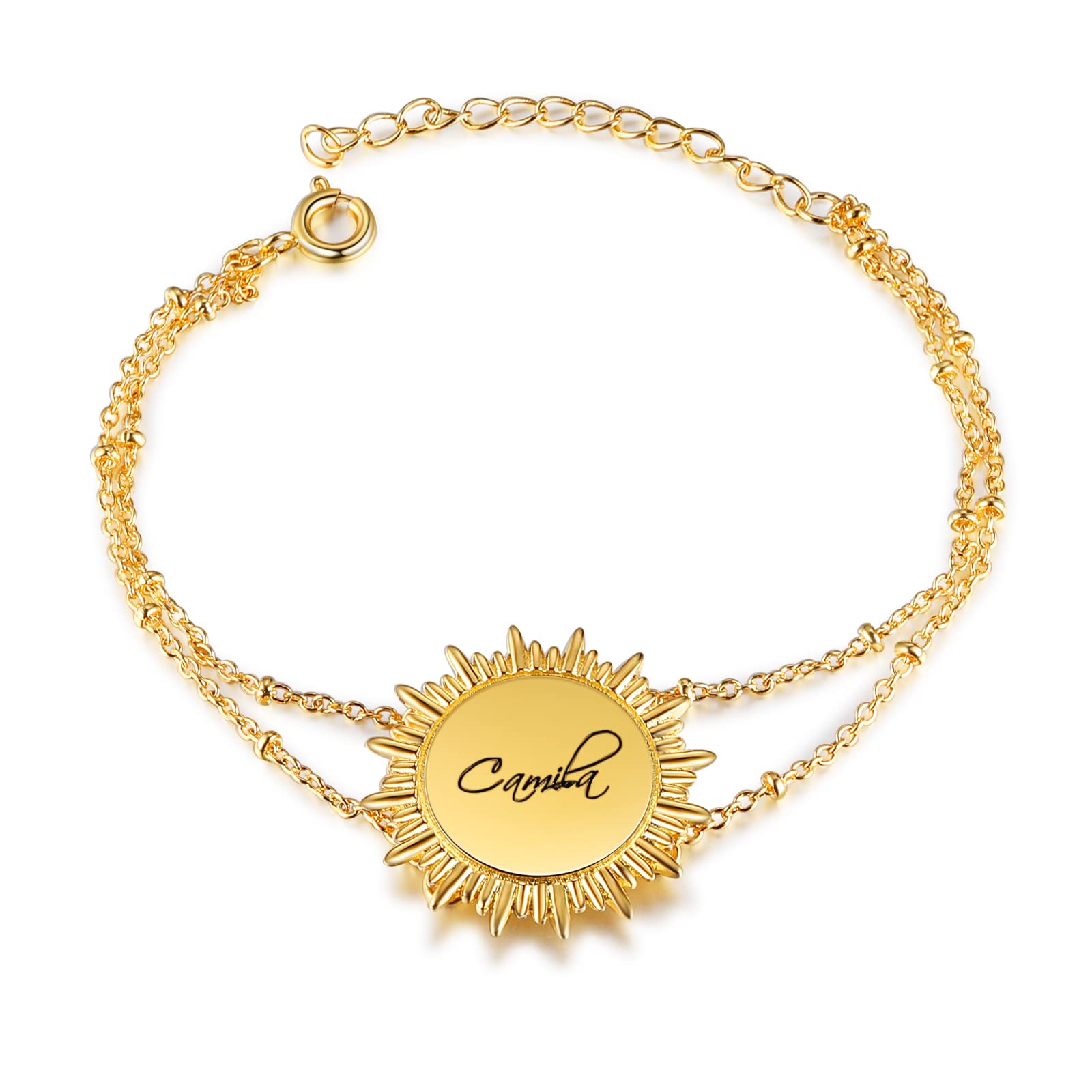 Personalized Name Bracelet for Women - Custom Gold Sunflower Charm Bracelet with Engraved Name - Perfect Gift for Girls, BFF, Sisters - Ideal for Birthdays, Anniversaries & Special Occasions