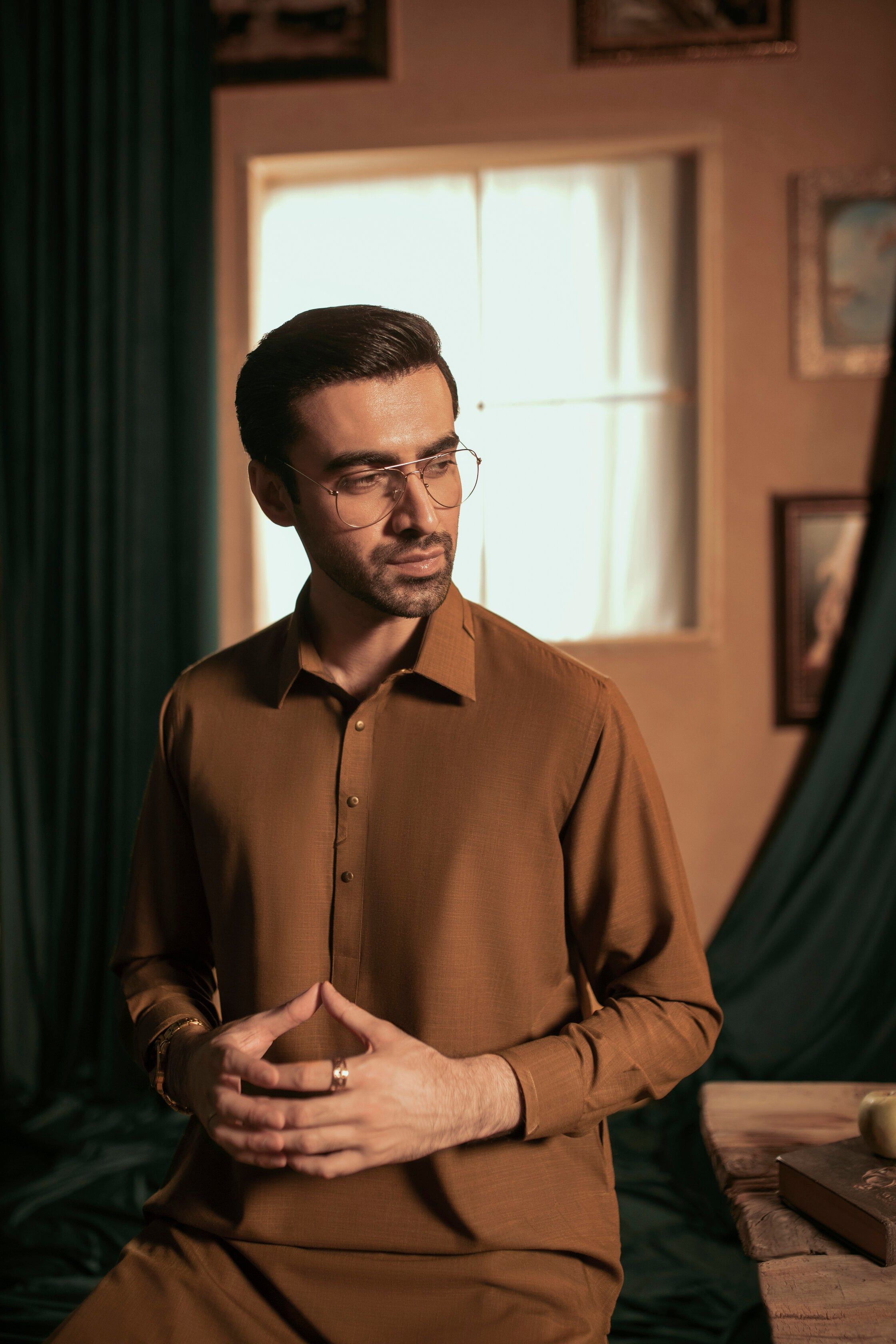 Stylish Blended Brown Kameez Shalwar by Wasim Akram - Premium Pakistani Traditional Outfit for Men | Perfect for Eid, Weddings & Special Occasions