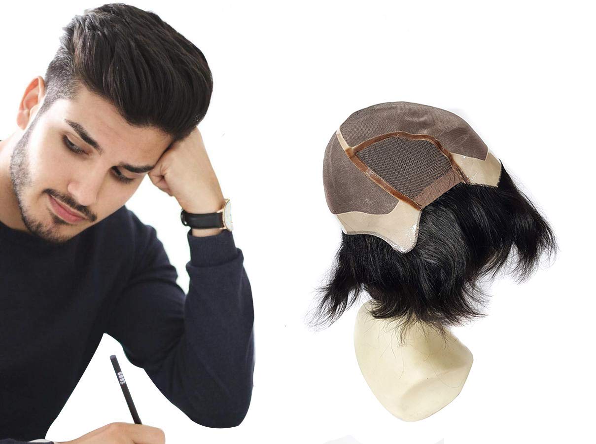 Baal Full Head Natural Human Hair Men's Toupee Wig - 10x8 Size in Black | Free Hair Dryer, Brush, Tape & 4 Clips | Perfect for Daily Wear, Cosplay & Hair Loss Solutions