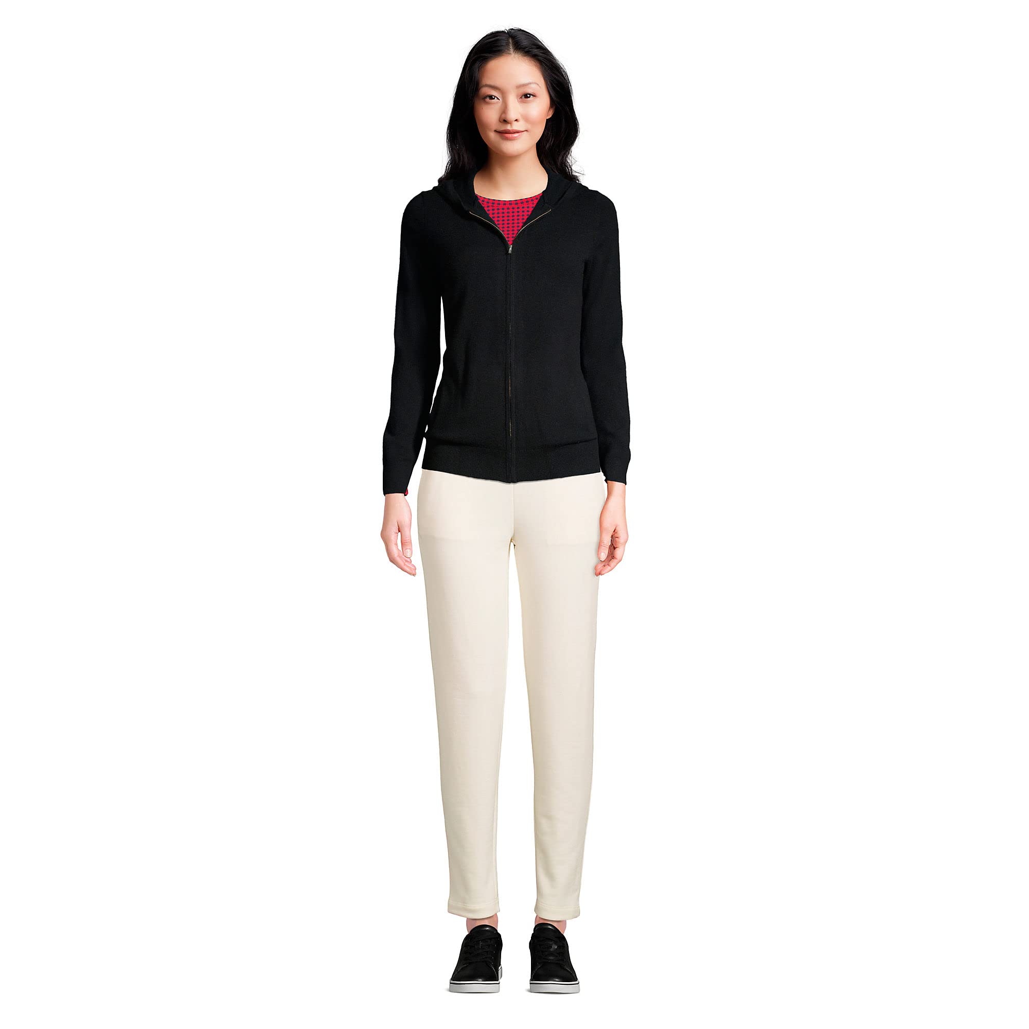 Lands' End Women's Black Cashmere Front Zip Hoodie Sweater - Regular Small | Cozy Winter Wear for Casual Outings & Lounging