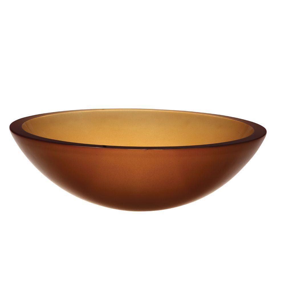 Decolav Translucent Frosted Amber Round Glass Vessel Sink - Above Counter Bathroom Vanity Top - Modern Bathroom Upgrade for Home & Hotel Renovation