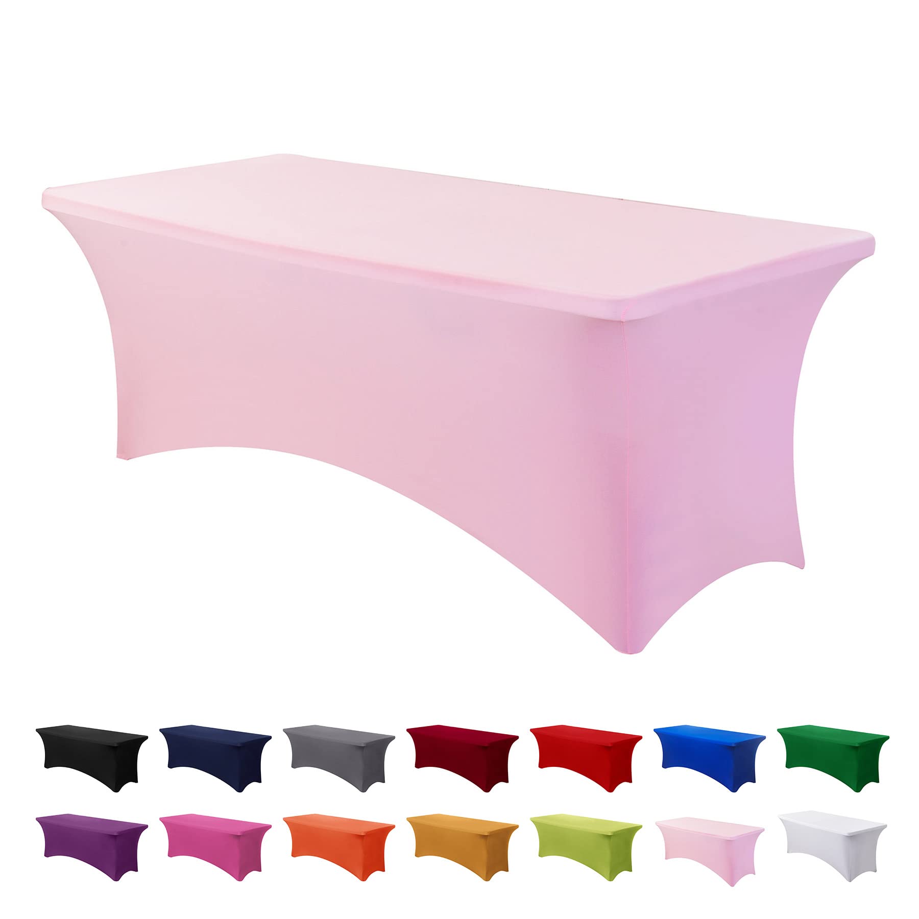 8FT Spandex Stretch Tablecloth - Universal Fitted Rectangular Table Cover for Wedding, Banquet, Party & Outdoor Events - Waterproof & Wrinkle-Resistant Patio Table Cloth (Pink) - Perfect for Dining, Picnics & Special Occasions