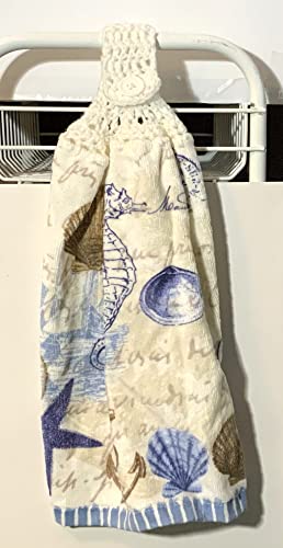 Handmade Crochet Top Hanging Kitchen Towels - Seahorse Design, Absorbent Cotton Dish Towels for Kitchen Decor, Drying Dishes & Hand Wiping