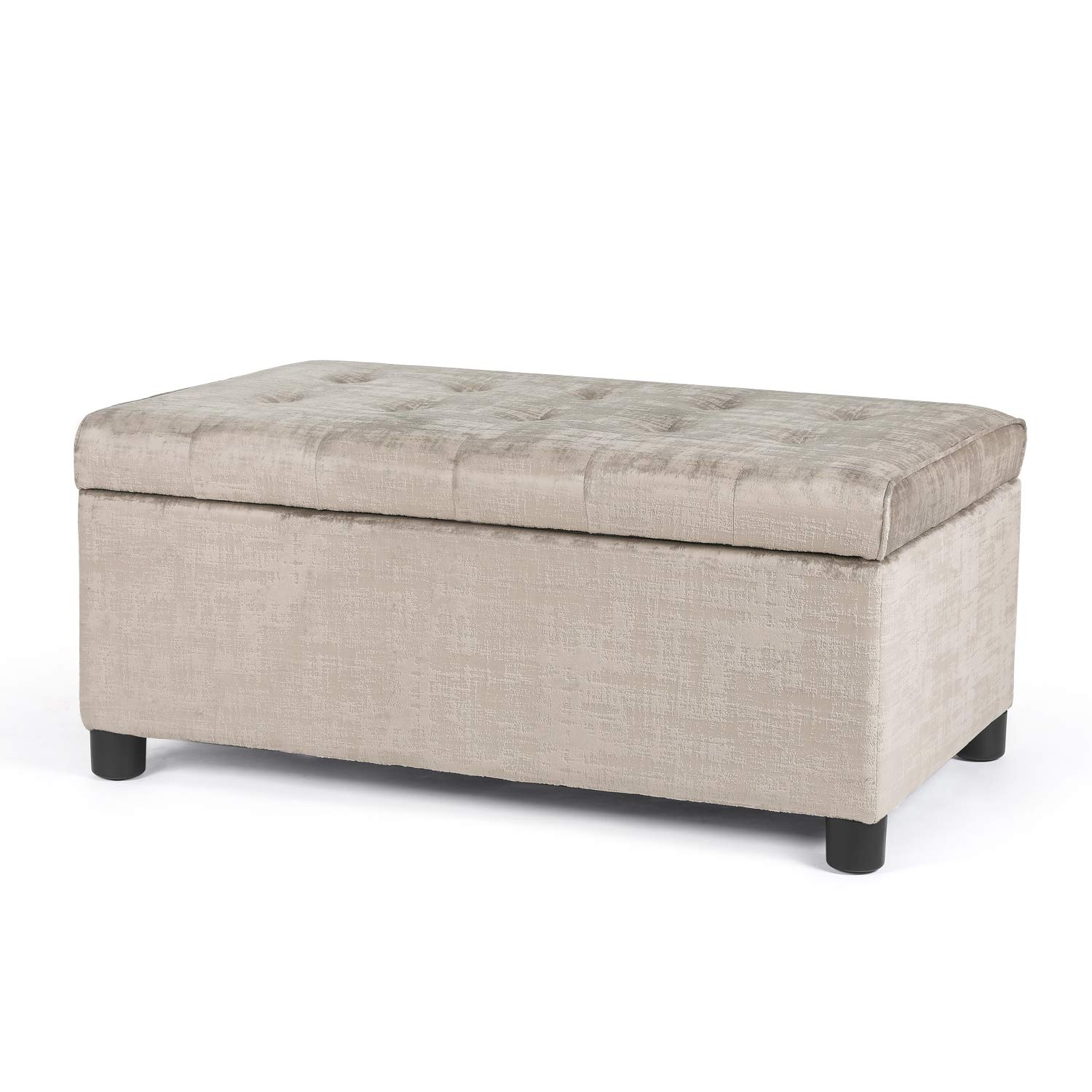 Joveco Fabric Button Tufted Ottoman with Storage - Rectangular Footrest Bench, Toy Chest & Room Organizer (Beige) - Perfect for Living Room, Bedroom & Nursery Storage Solutions