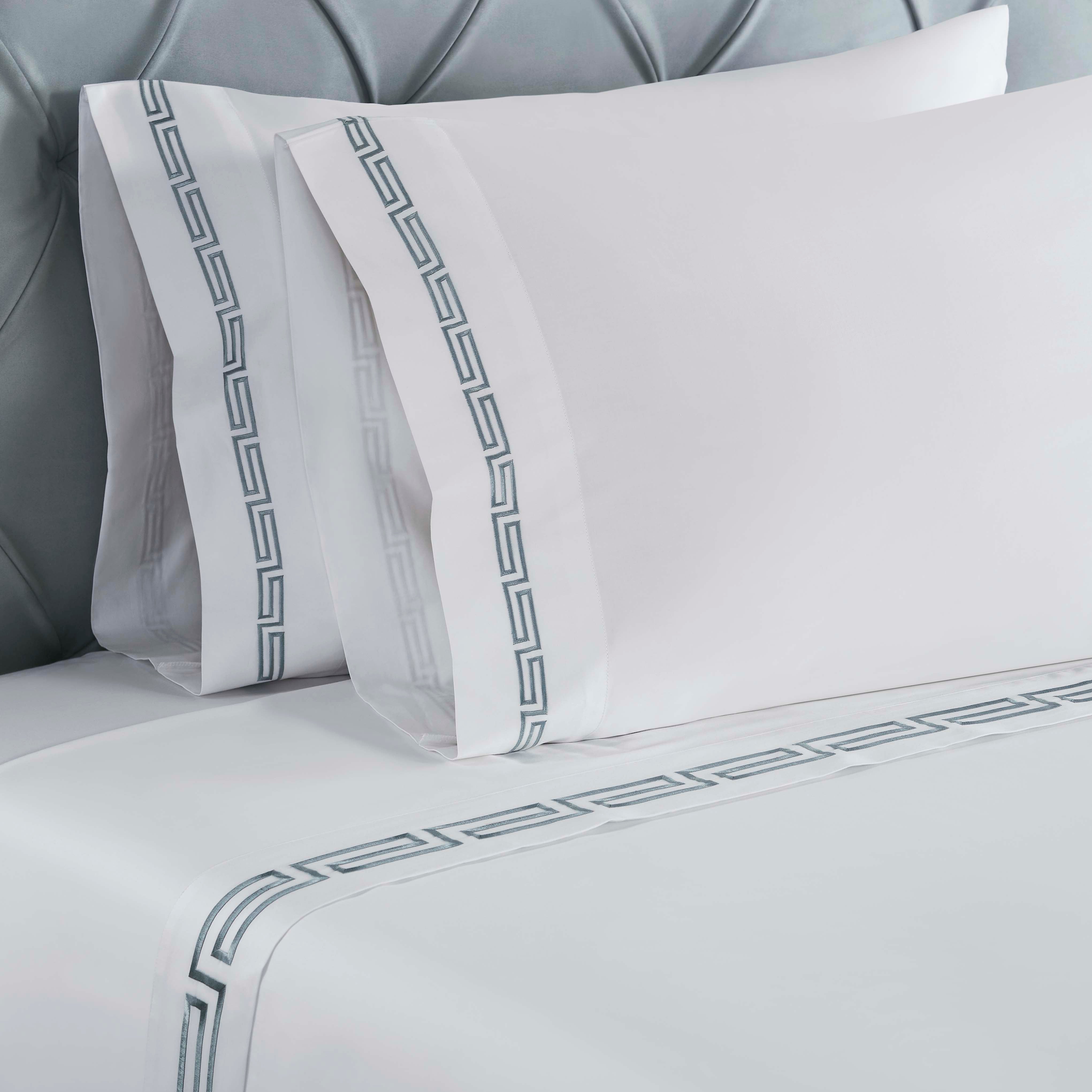 Premium Harrison Cotton Greek Key Embroidered Deep Pocket Bed Sheet Set - Queen Size, 4-Piece Luxury Bedding for Master Bedroom & Guest Room