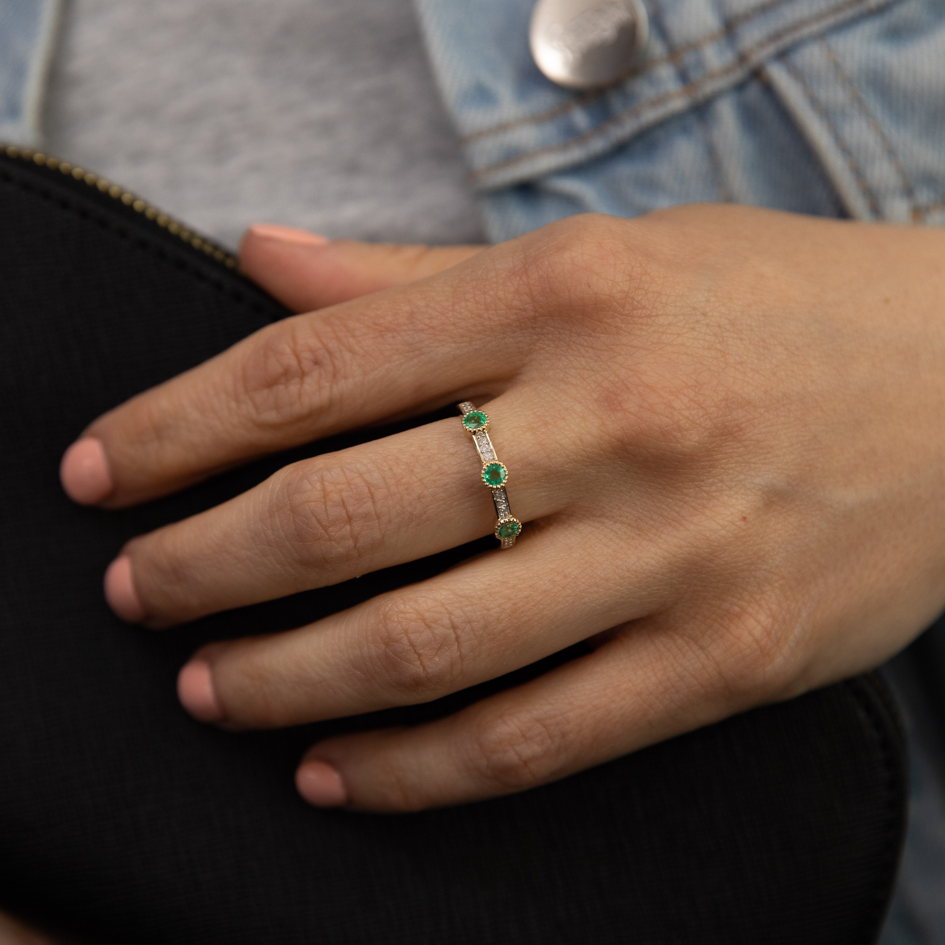 14K Yellow Gold 0.42ct Natural Emerald & Diamond Channel Ring for Women - Elegant Wedding, Engagement & Anniversary Jewelry Gift