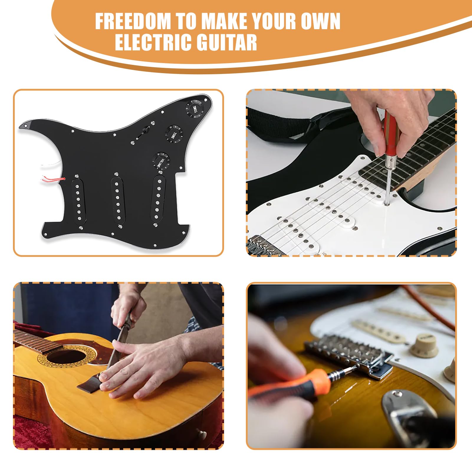Electric Guitar Hardware Kit - 1 Set DIY Repair Parts for ST Style Guitars | Includes Pickguard, Back Cover & Bridge System | Perfect for Guitar Maintenance, Upgrades & Custom Builds
