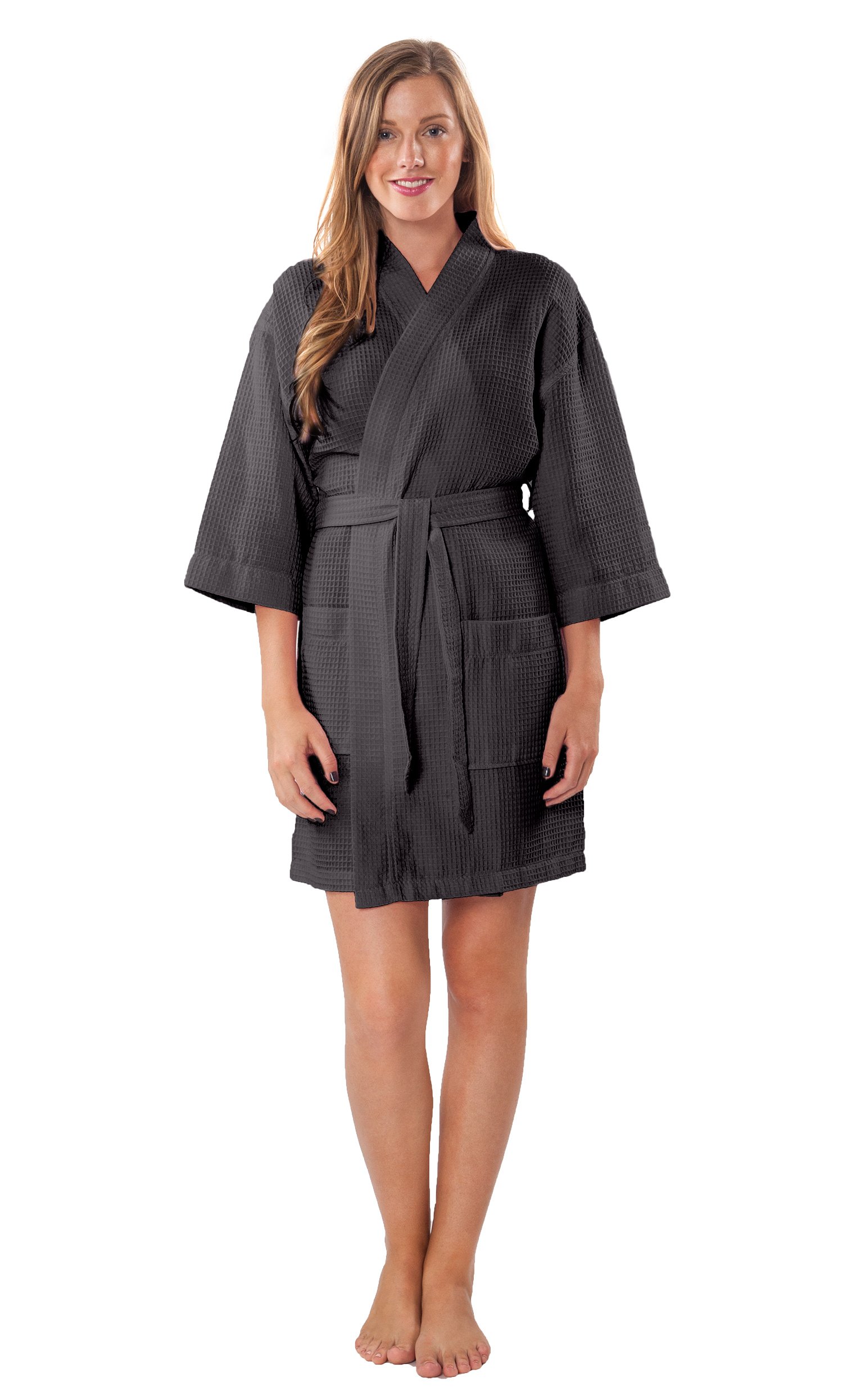 Turquoise Lightweight Short Robes for Women - Soft Waffle Kimono Bathrobe | Fast-Drying & Durable Cotton Blend | Perfect for Spa, Beach Cover-Up & Lounge Wear