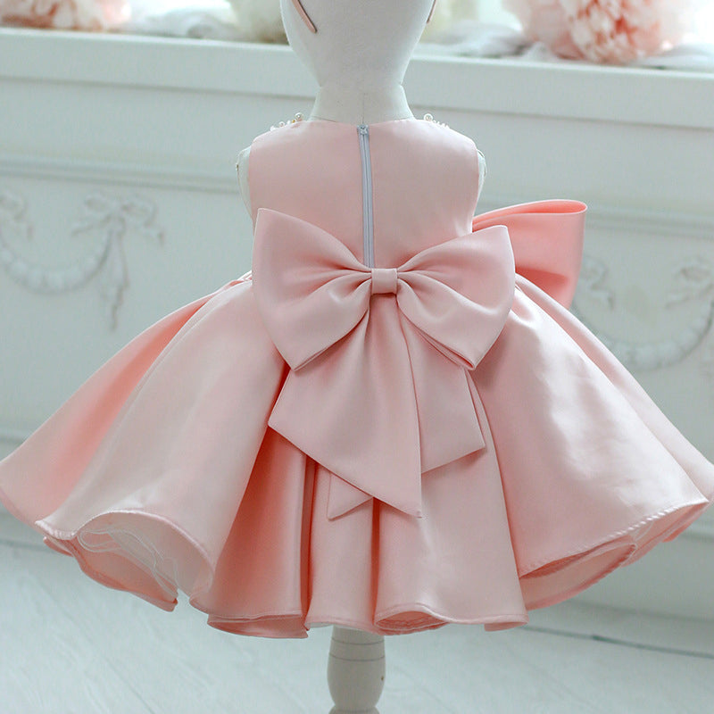 First Communion Dress for Baby Girl - Formal Princess Dress with Bow & Beads | Toddler Puffy Flower Girl Dress for Birthday, Christening & Special Occasions