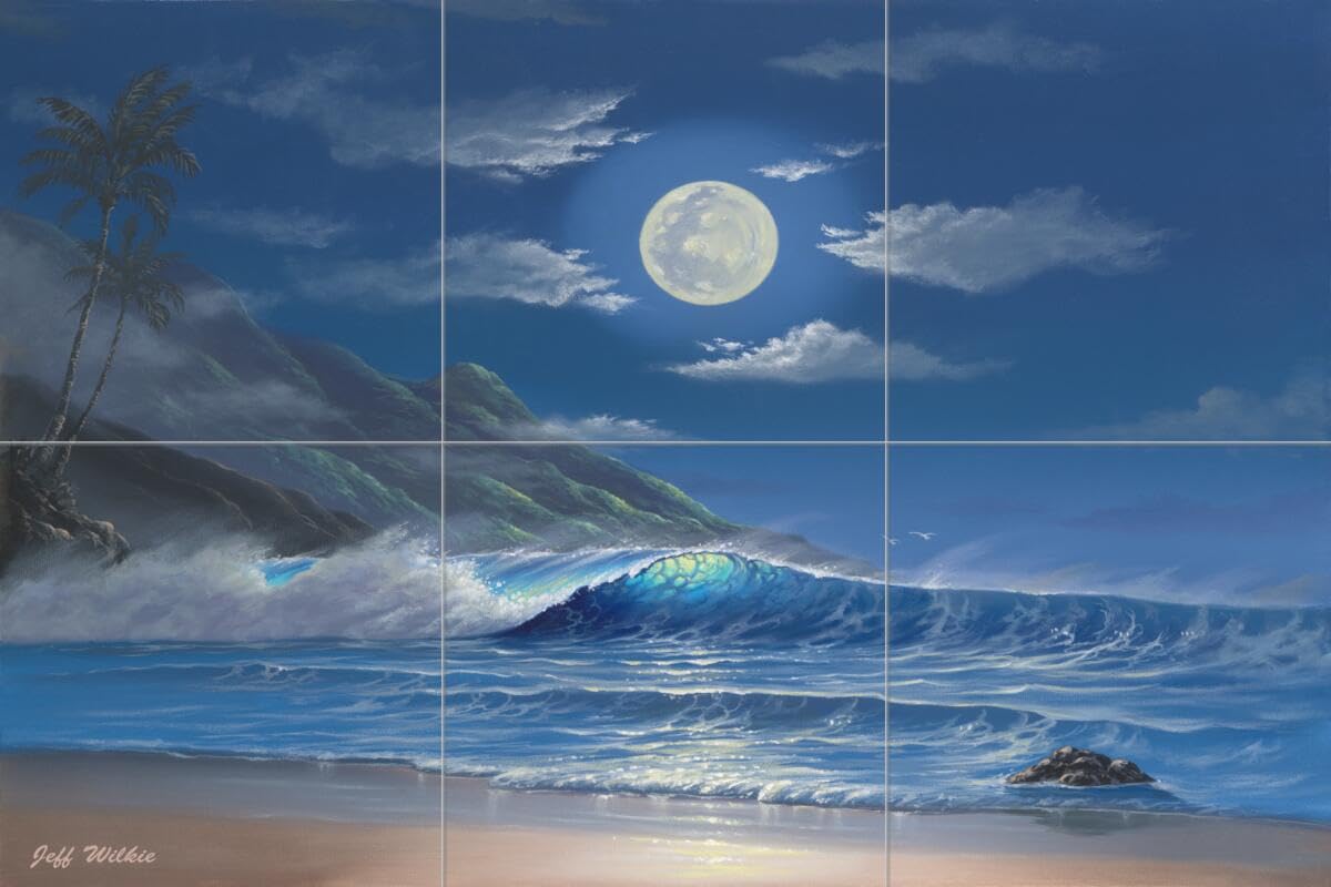 Ceramic Backsplash Tile Mural - Coastal Beach & Ocean Wave Design for Kitchen, Bathroom & Shower - Evening Serenity by Jeff Wilkie - Perfect for Coastal, Nautical & Beach House Decor